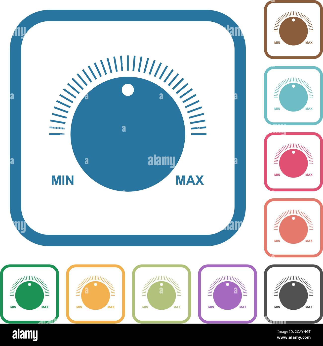 Volume control with captions simple icons in color rounded square ...