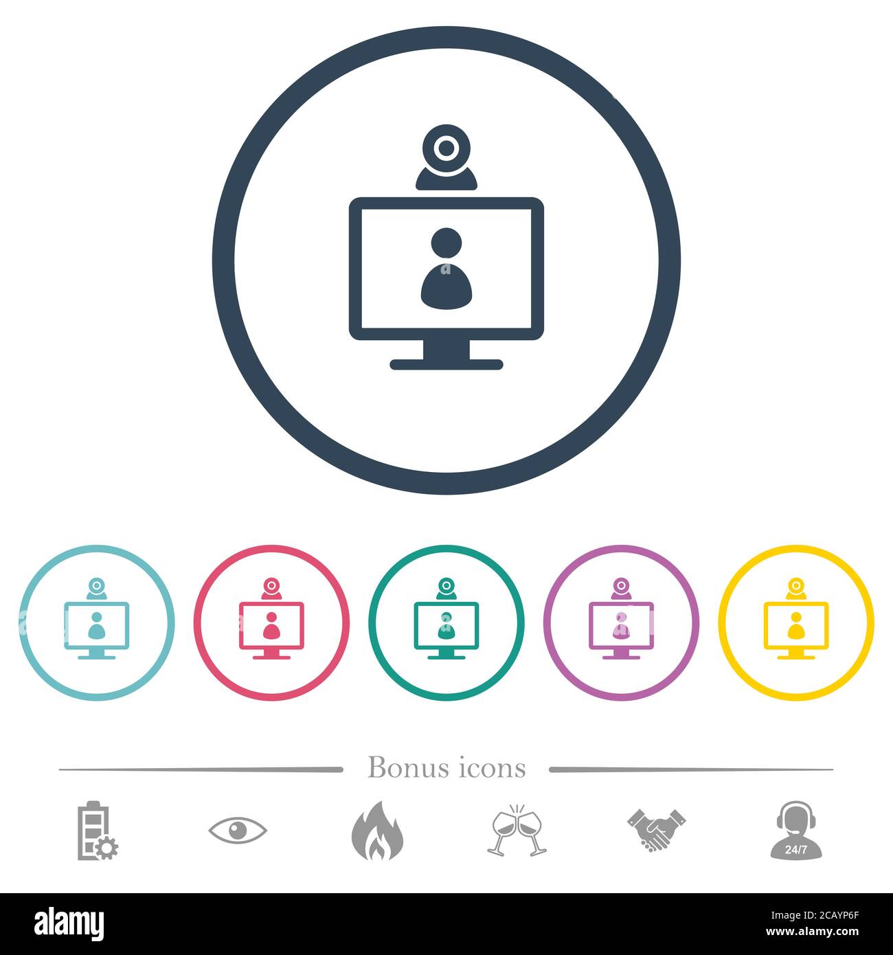 video user access flat color icons in round outlines. 6 bonus icons ...