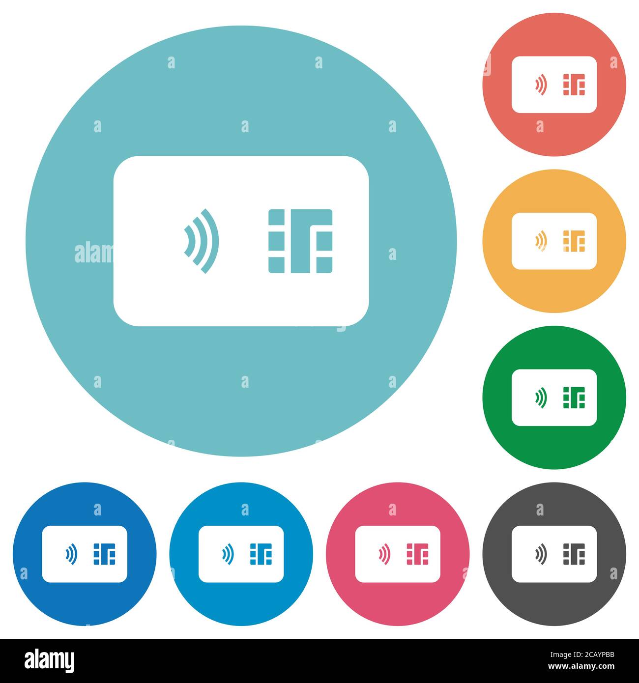 NFC chip card flat white icons on round color backgrounds Stock Vector ...