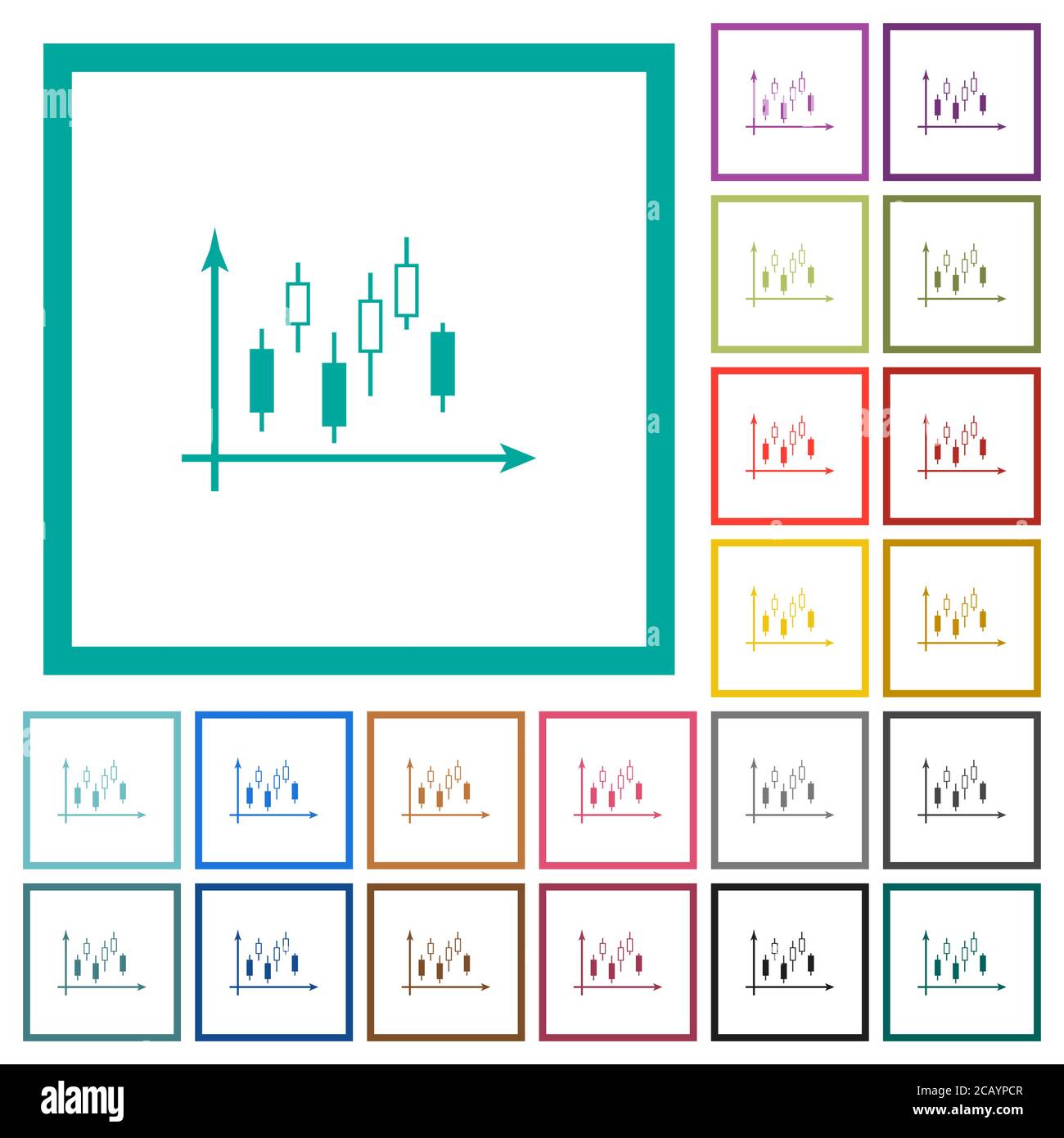 Candlestick graph with axes flat color icons with quadrant frames on ...