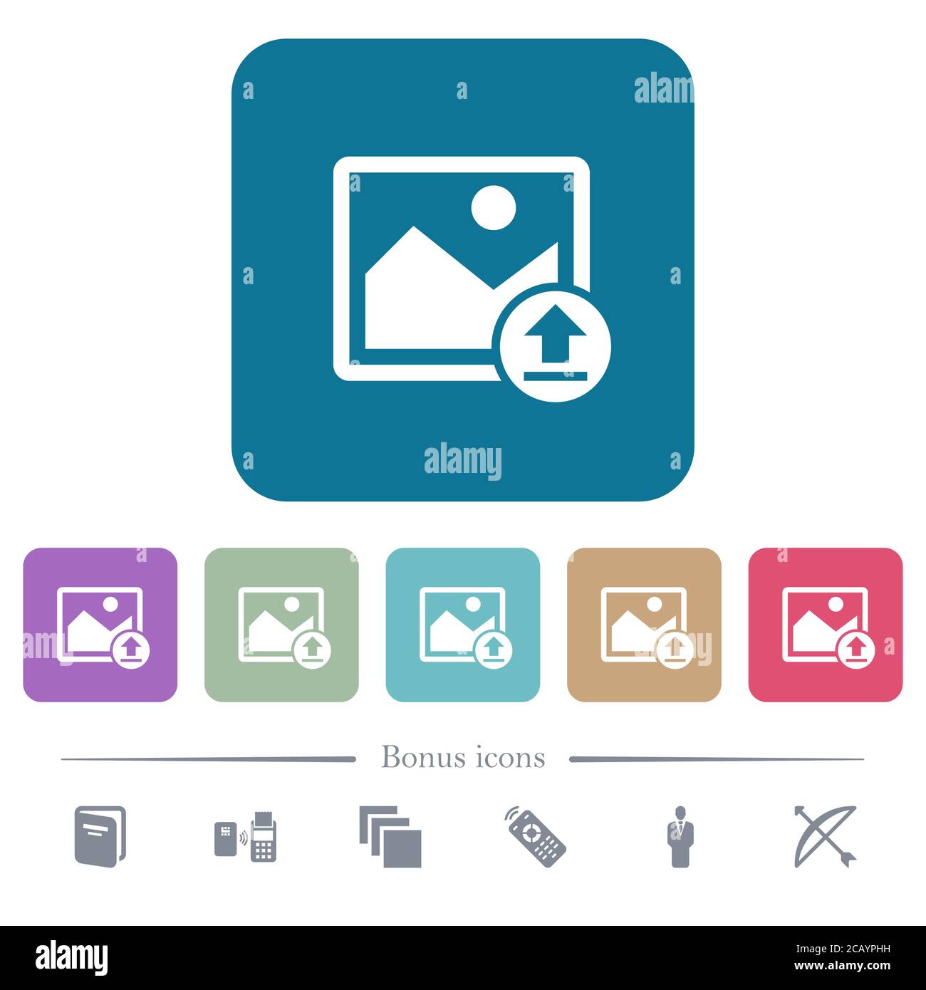 Upload image white flat icons on color rounded square backgrounds. 6 ...