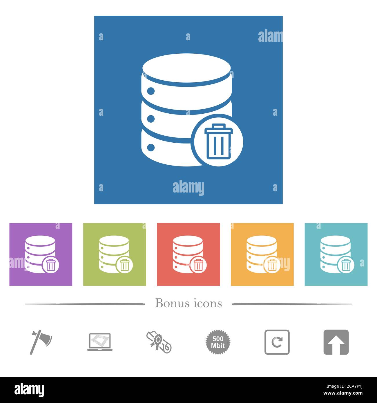 Delete from database flat white icons in square backgrounds. 6 bonus ...