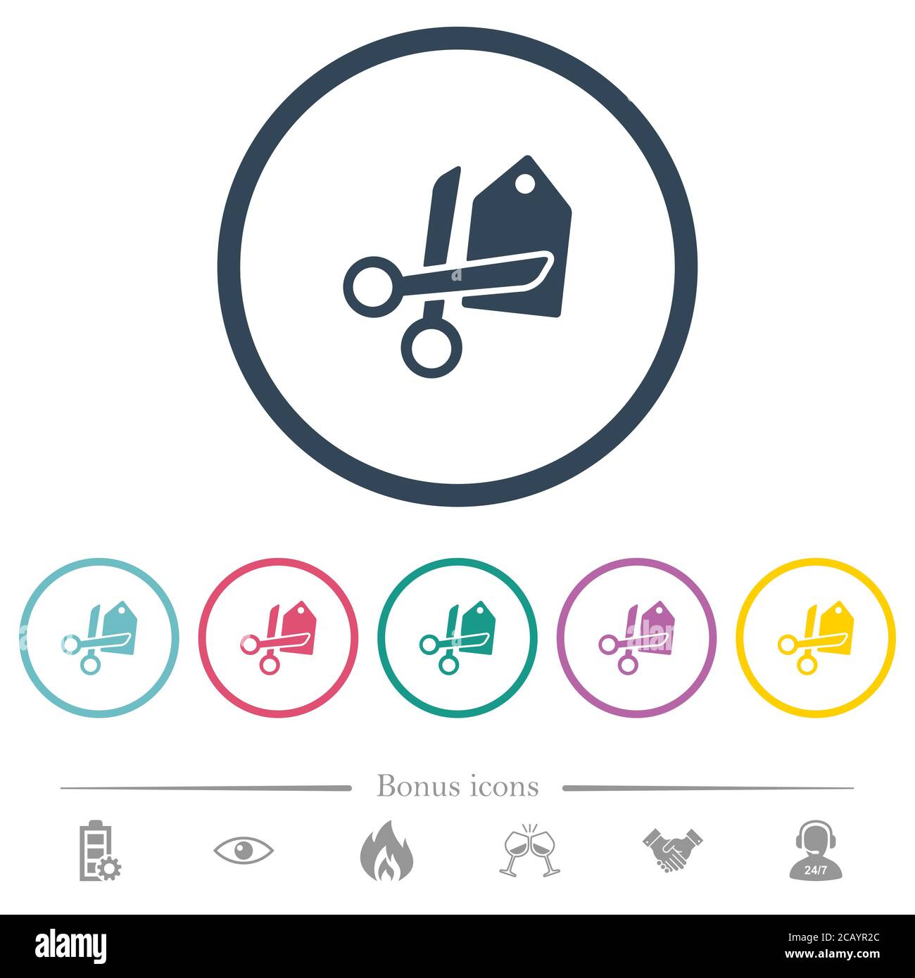Price cut flat color icons in round outlines. 6 bonus icons included ...