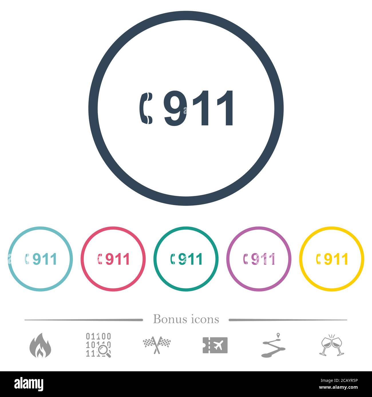 Emergency call 911 flat color icons in round outlines. 6 bonus icons ...