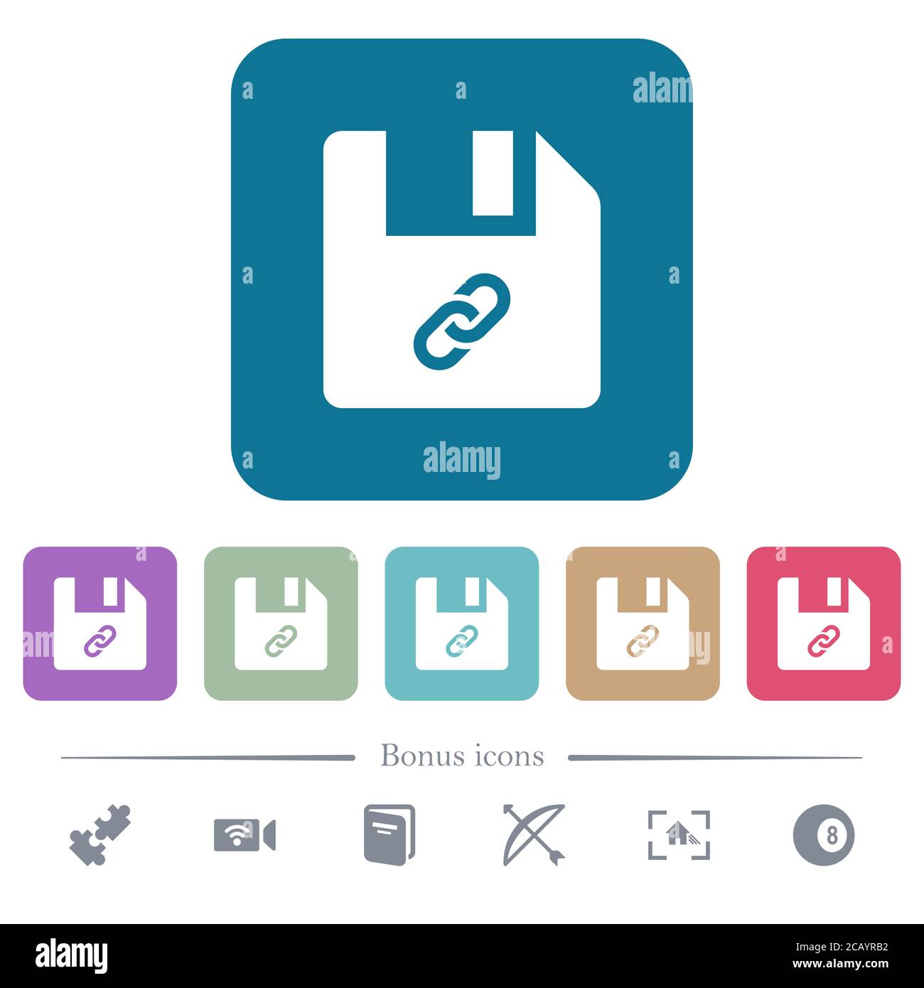 File attachment white flat icons on color rounded square backgrounds. 6 ...