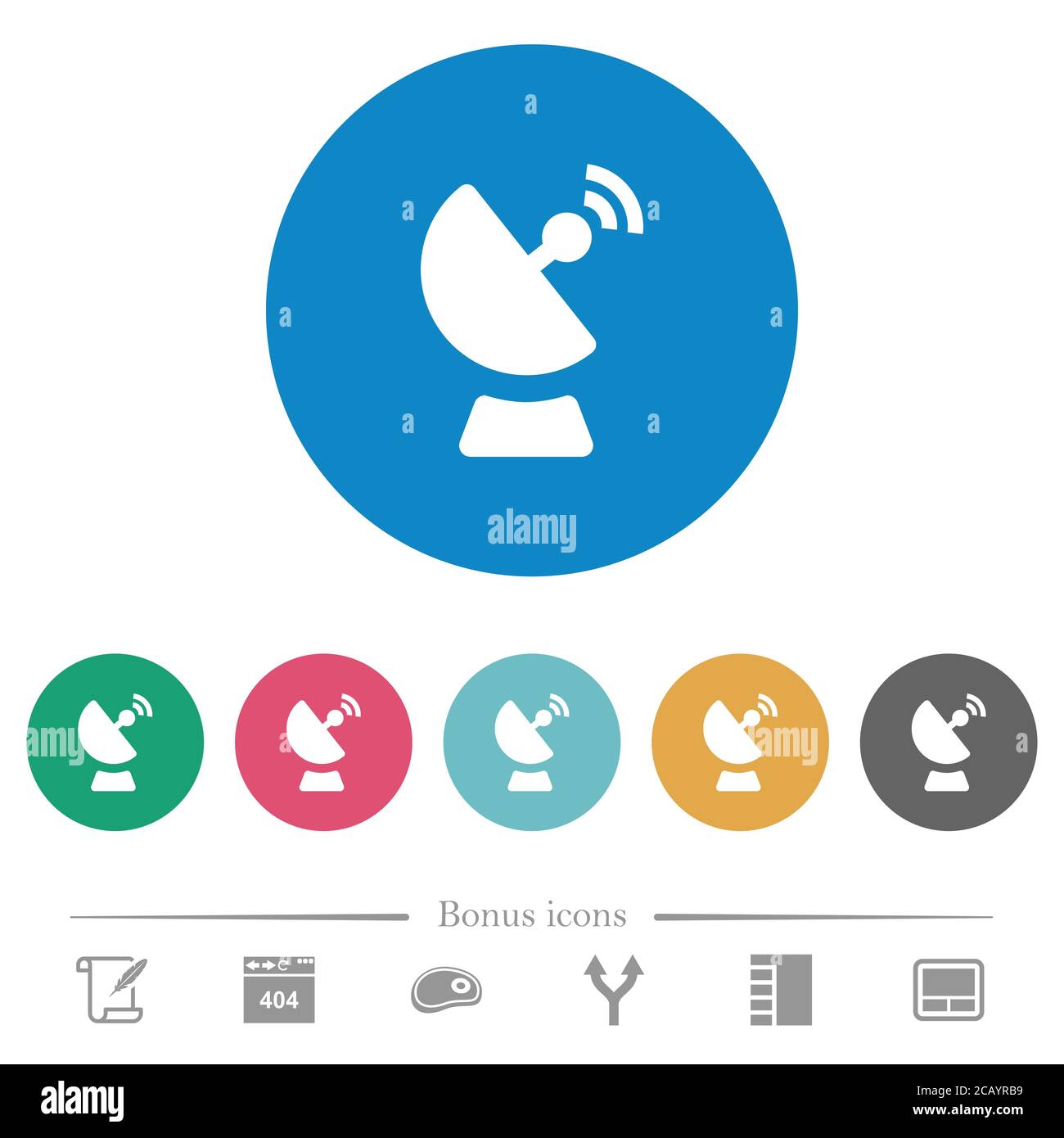 Satellite dish flat white icons on round color backgrounds. 6 bonus ...