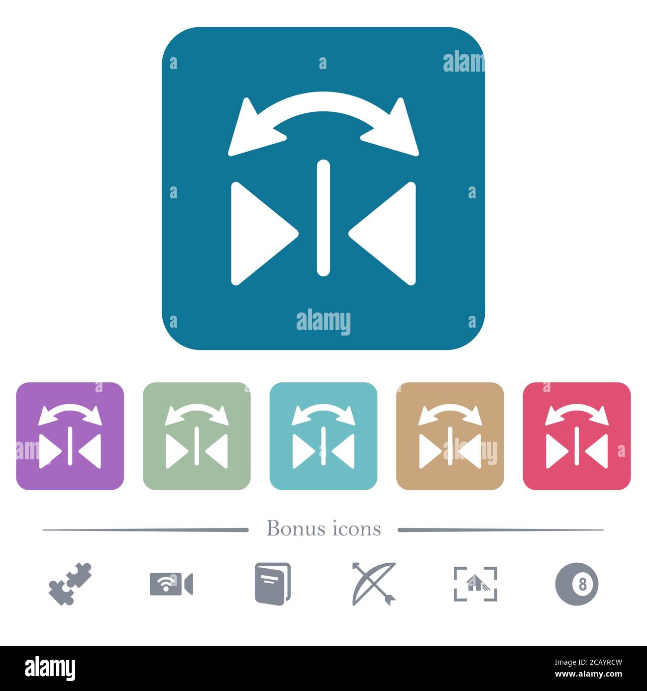Horizontal flip white flat icons on color rounded square backgrounds. 6 ...