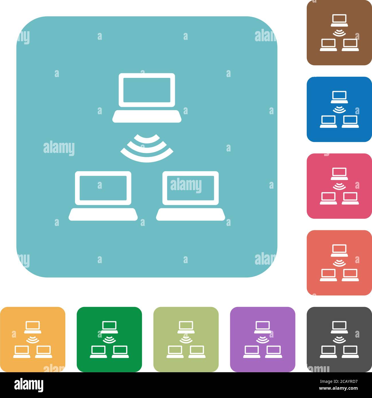 Wireless network white flat icons on color rounded square backgrounds ...
