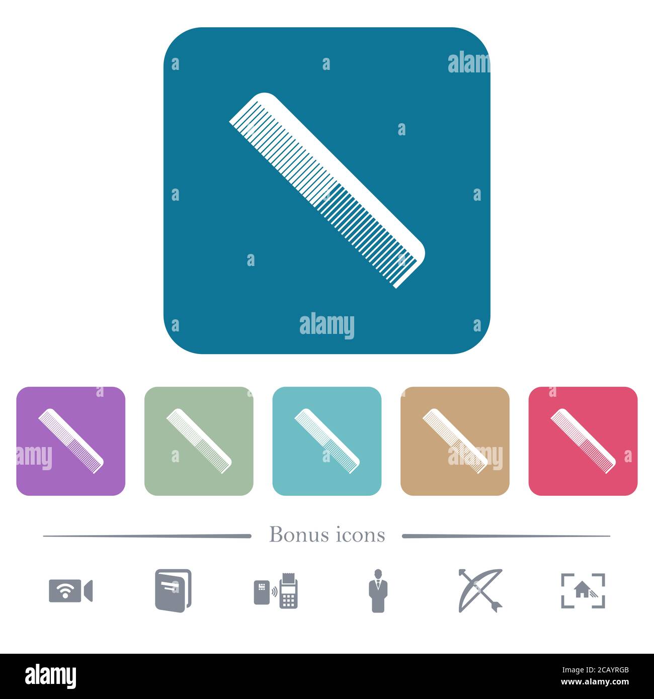 Simple comb white flat icons on color rounded square backgrounds. 6 ...