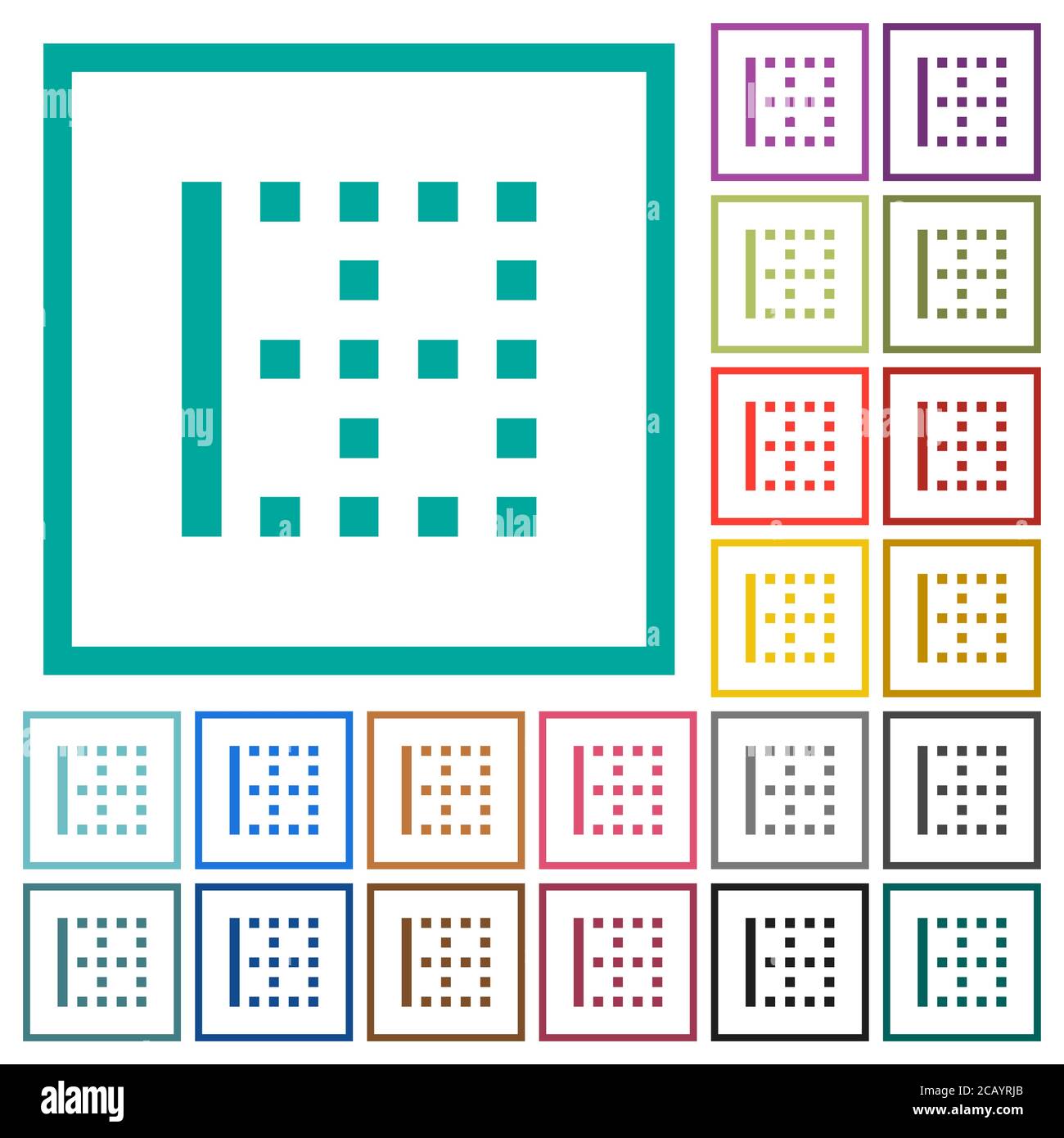 Left border flat color icons with quadrant frames on white background Stock Vector