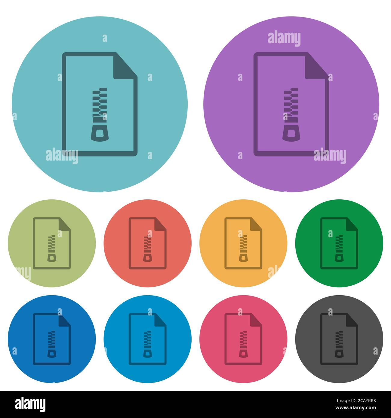 Compressed document darker flat icons on color round background Stock Vector