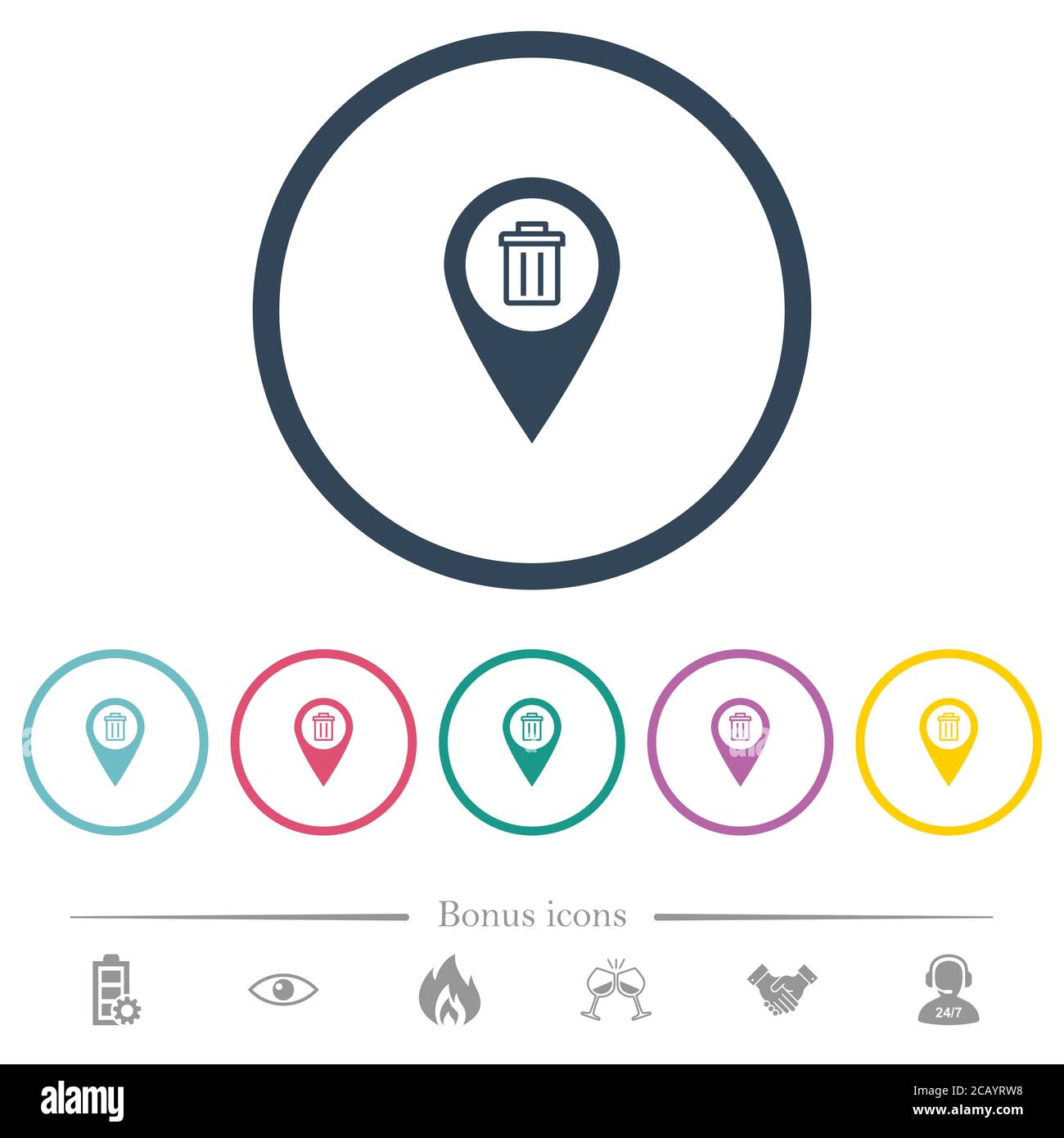 Delete GPS map location flat color icons in round outlines. 6 bonus ...