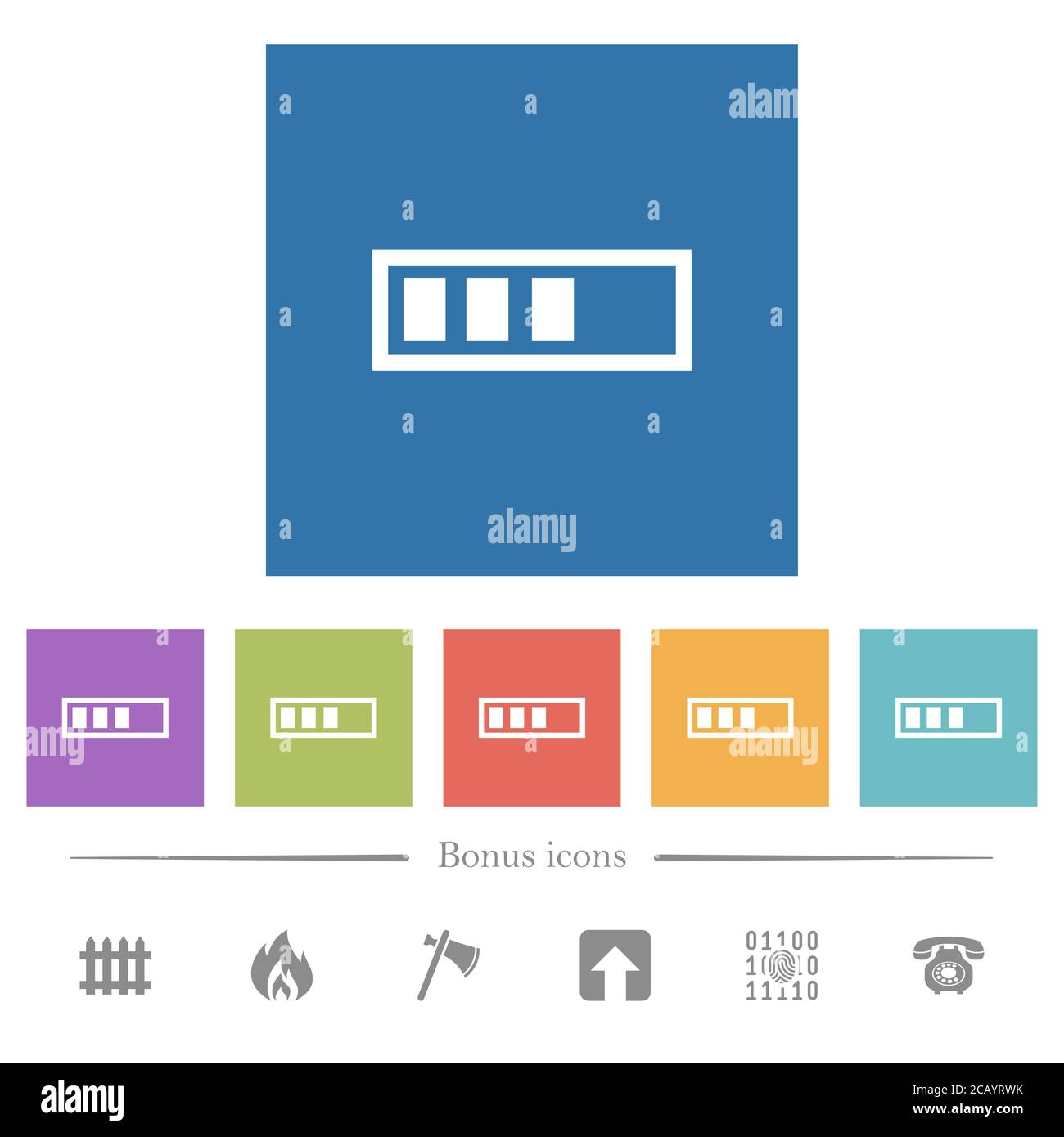 Progressbar flat white icons in square backgrounds. 6 bonus icons ...