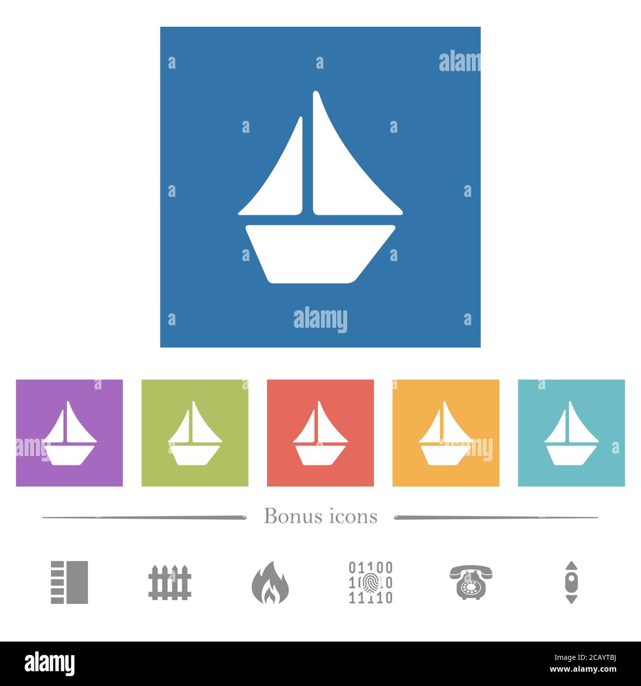 Sailboat flat white icons in square backgrounds. 6 bonus icons included ...