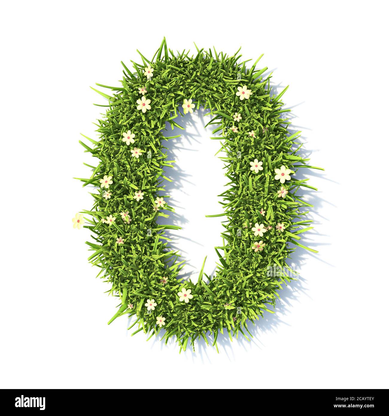 Grass font Number 0 ZERO 3D rendering illustration isolated on white background Stock Photo