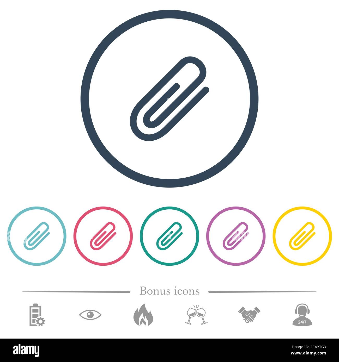 Attachment flat color icons in round outlines. 6 bonus icons included ...