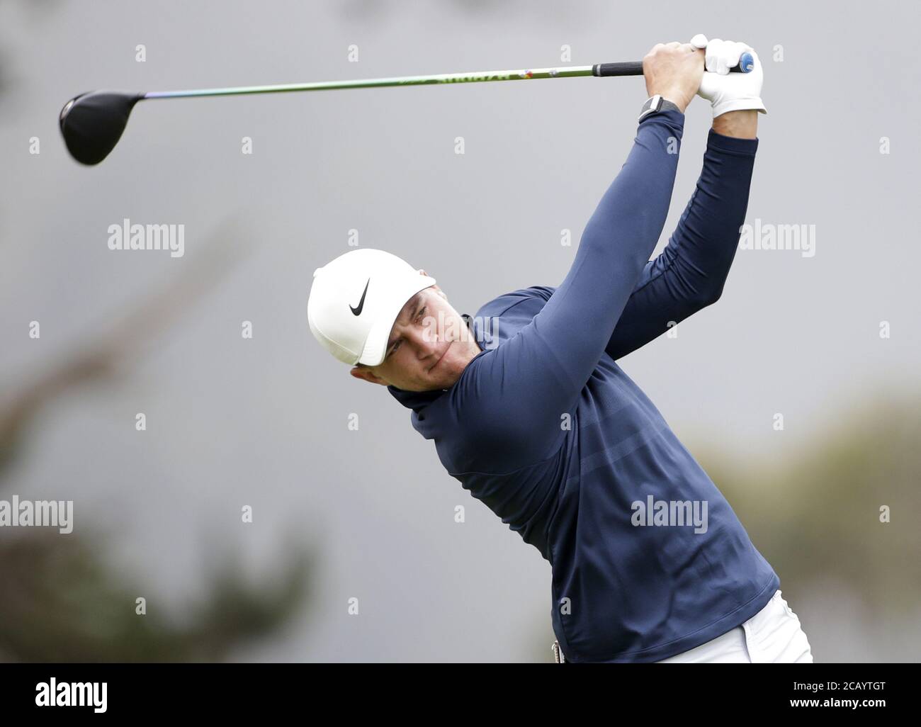 San Francisco, United States. 09th Aug, 2020. Cameron Champ hits his tee shot on the 4th hole in the final round of the 102nd PGA Championship at TPC Harding Park in San Francisco on Sunday, August 9, 2020. Photo by John Angelillo/UPI Credit: UPI/Alamy Live News Stock Photo