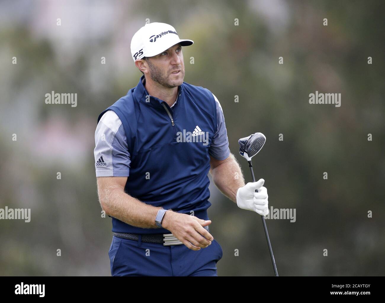 San Francisco, United States. 09th Aug, 2020. Dustin Johnson watches his tee shot on the 4th hole in the final round of the 102nd PGA Championship at TPC Harding Park in San Francisco on Sunday, August 9, 2020. Photo by John Angelillo/UPI Credit: UPI/Alamy Live News Stock Photo