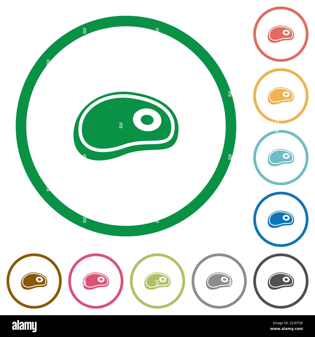 Steak flat color icons in round outlines on white background Stock ...