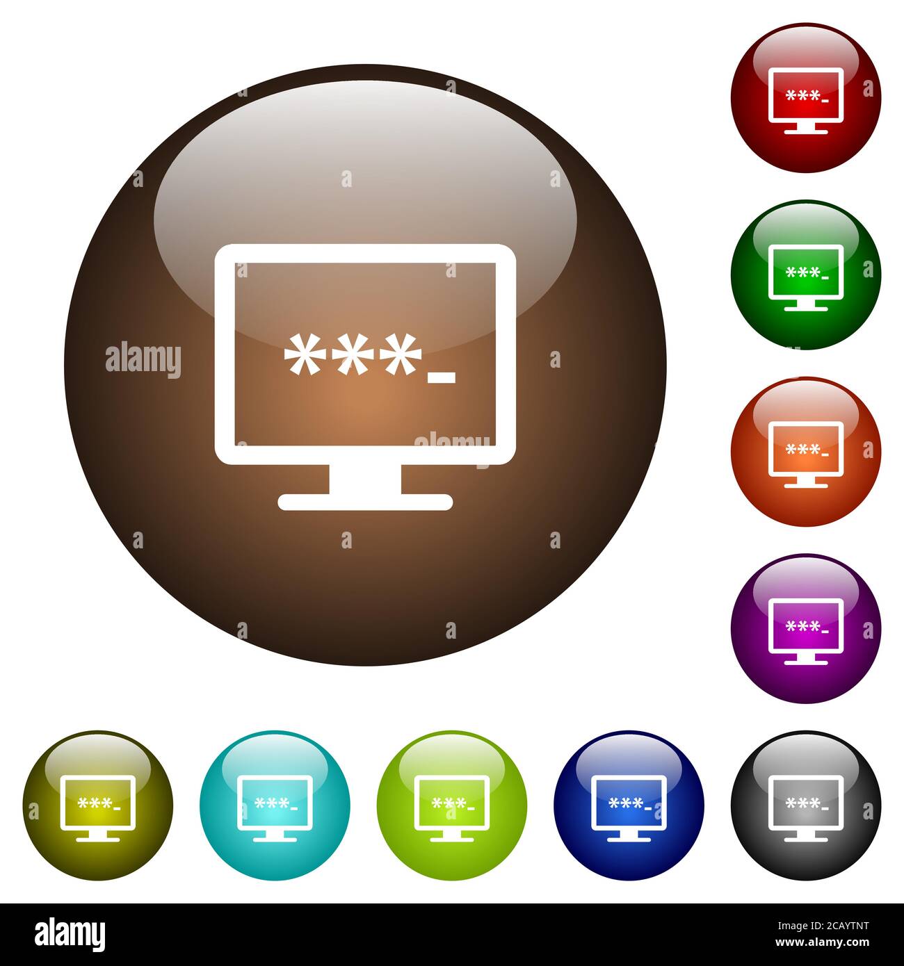 Entering to application white icons on round color glass buttons Stock ...