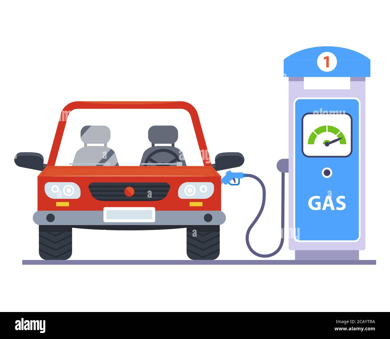 refueling a car with gasoline at a gas station. flat vector illustration. Stock Vector