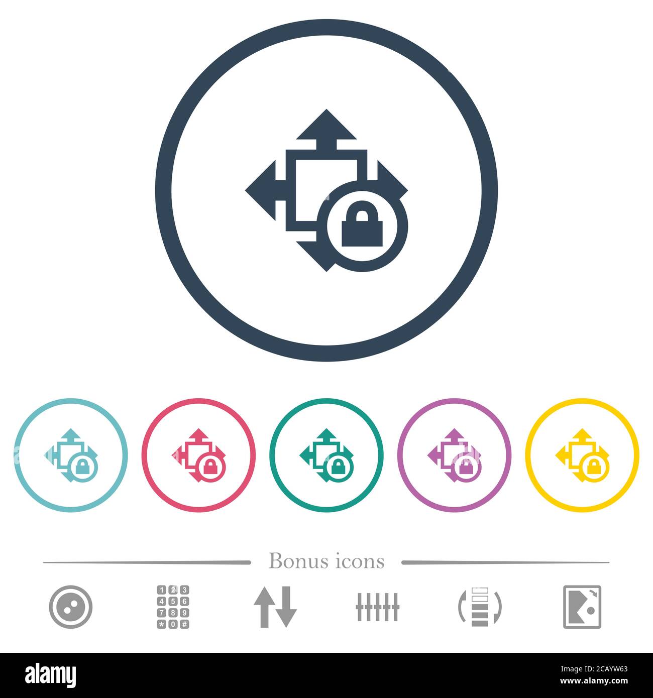 Size lock flat color icons in round outlines. 6 bonus icons included ...