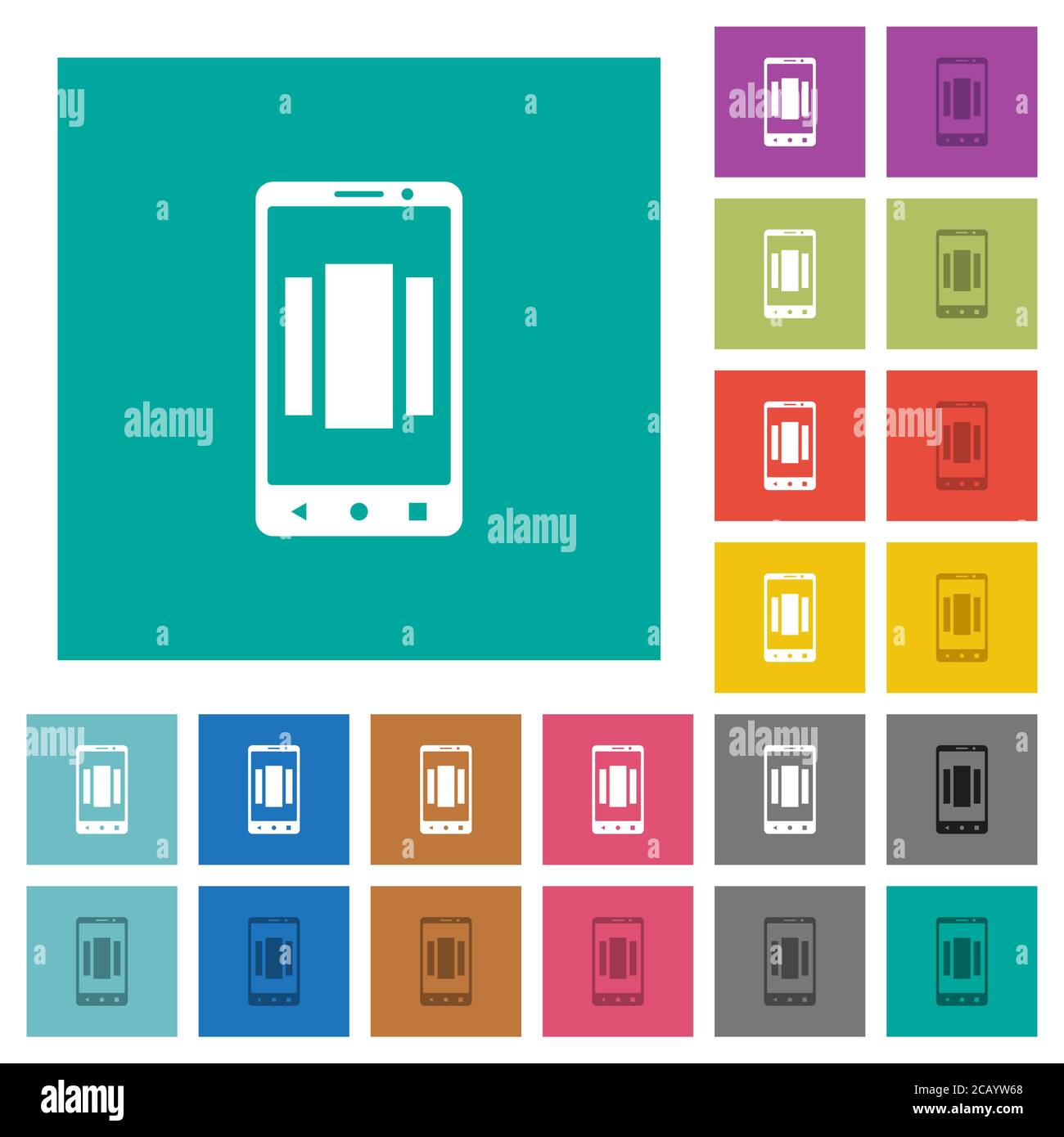 Setting up mobile homescreen multi colored flat icons on plain square ...
