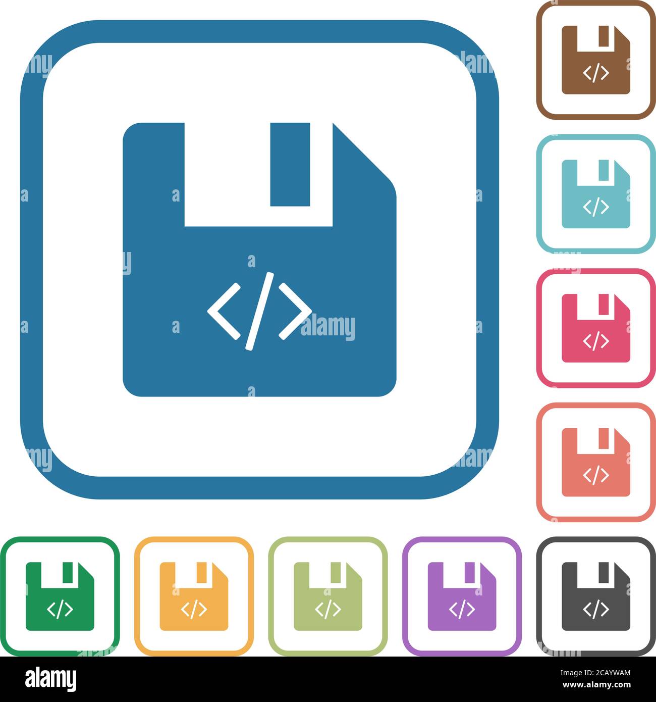 Script file simple icons in color rounded square frames on white ...
