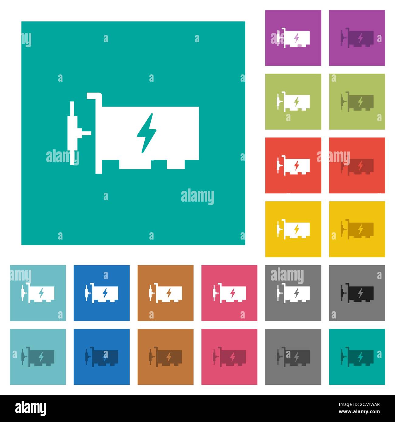 Fast ethernet network controller multi colored flat icons on plain square backgrounds. Included white and darker icon variations for hover or active e Stock Vector
