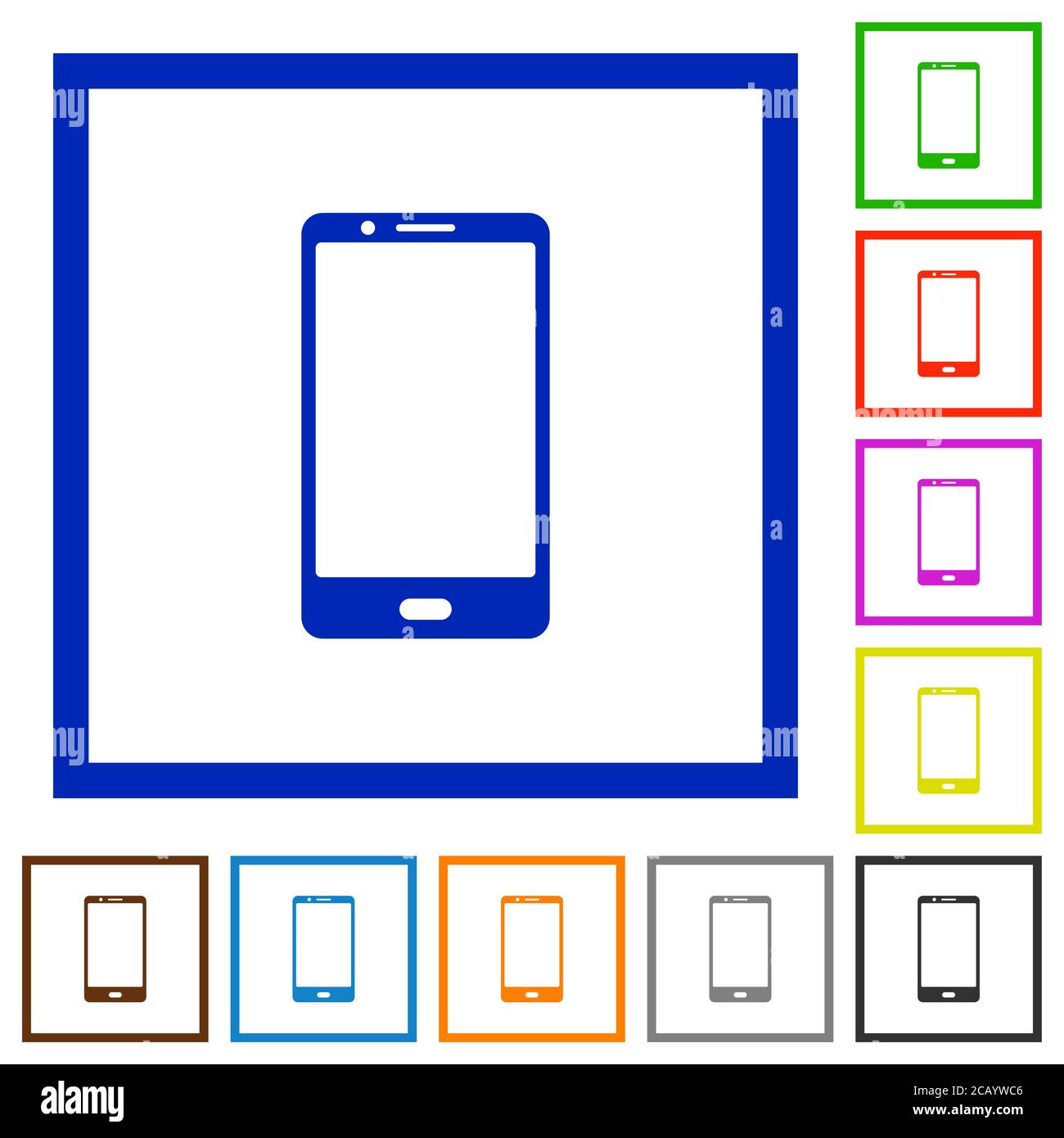 Modern mobile phone with one button flat color icons in square frames ...