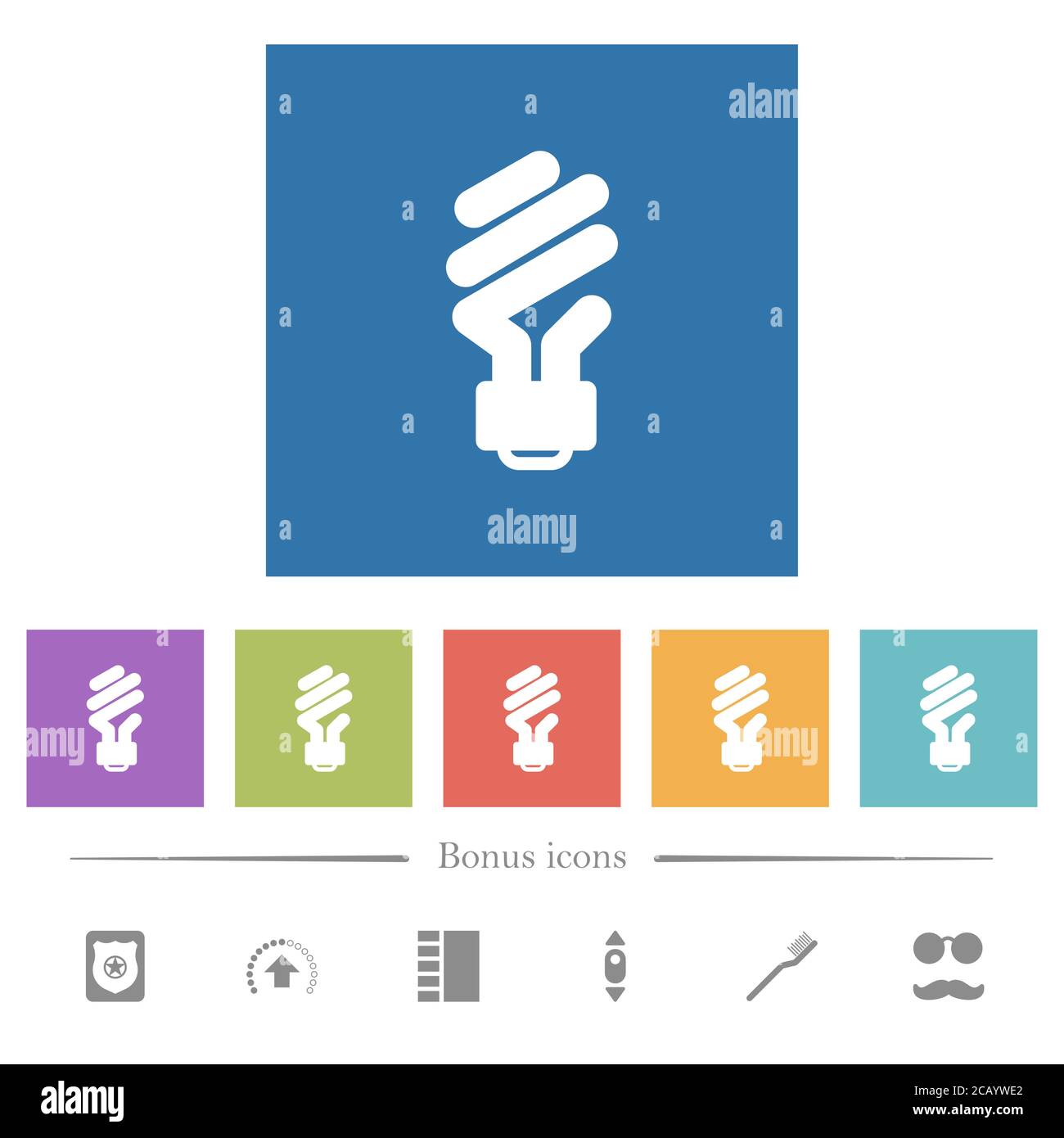 Energy saving fluorescent light bulb flat white icons in square ...