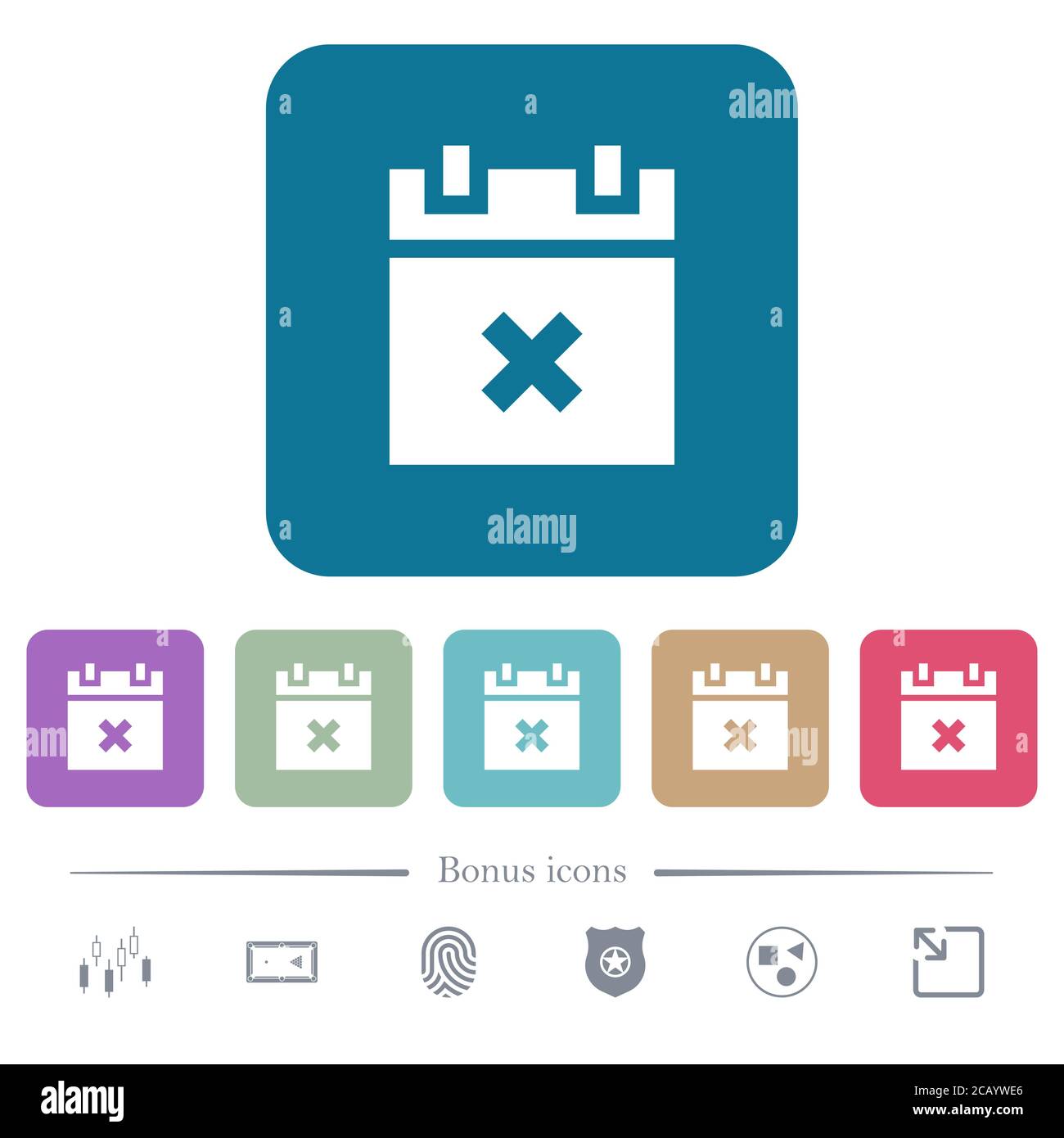 Cancel schedule white flat icons on color rounded square backgrounds. 6 ...
