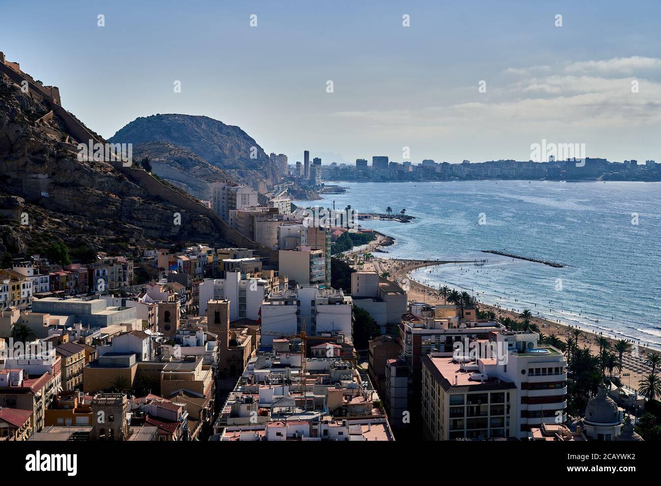 Rooftop view of the old town of Alicante City, Castle hillside and