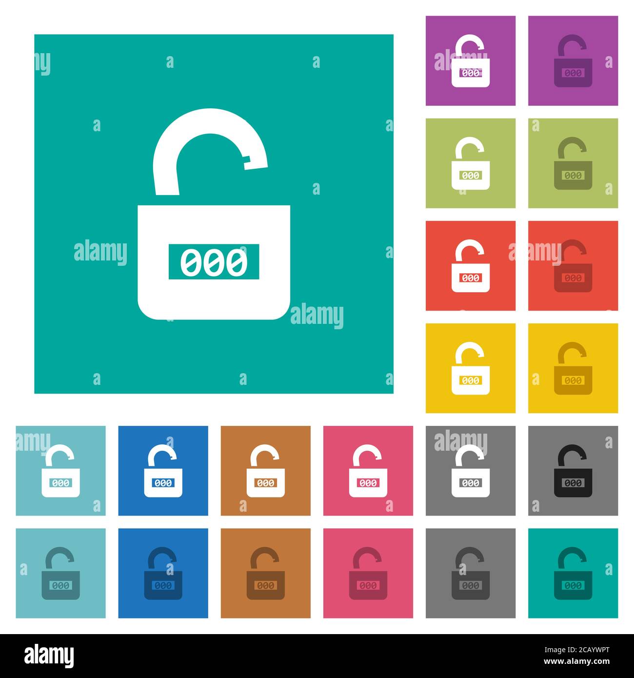 Unlocked combination lock with center numbers multi colored flat icons ...
