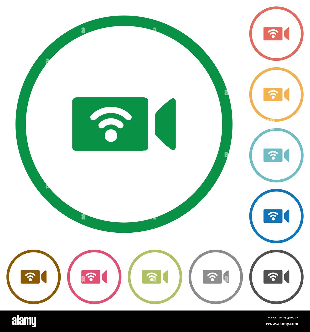 Wireless camera flat color icons in round outlines on white background ...