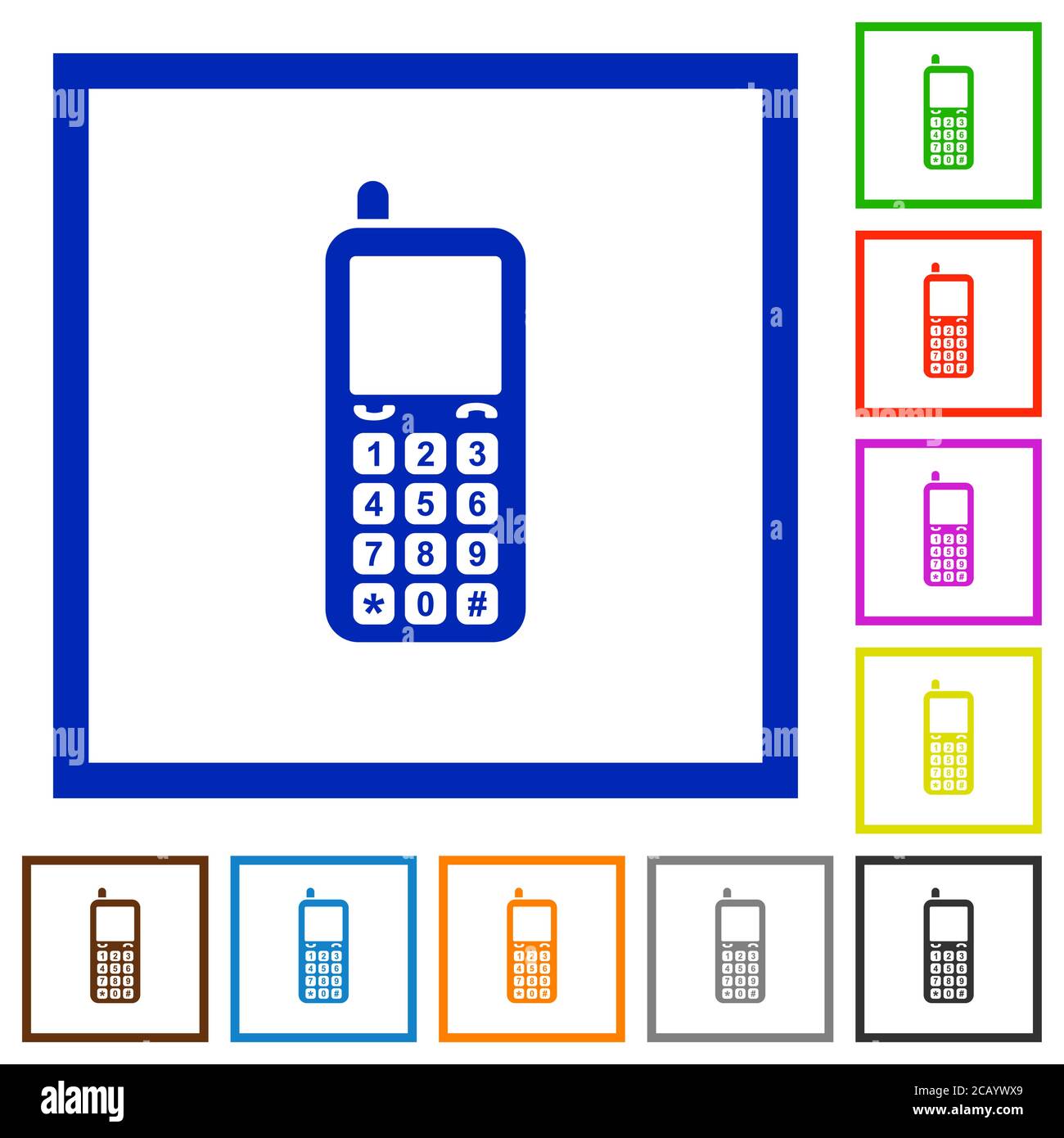 Retro mobile phone flat color icons in square frames on white ...