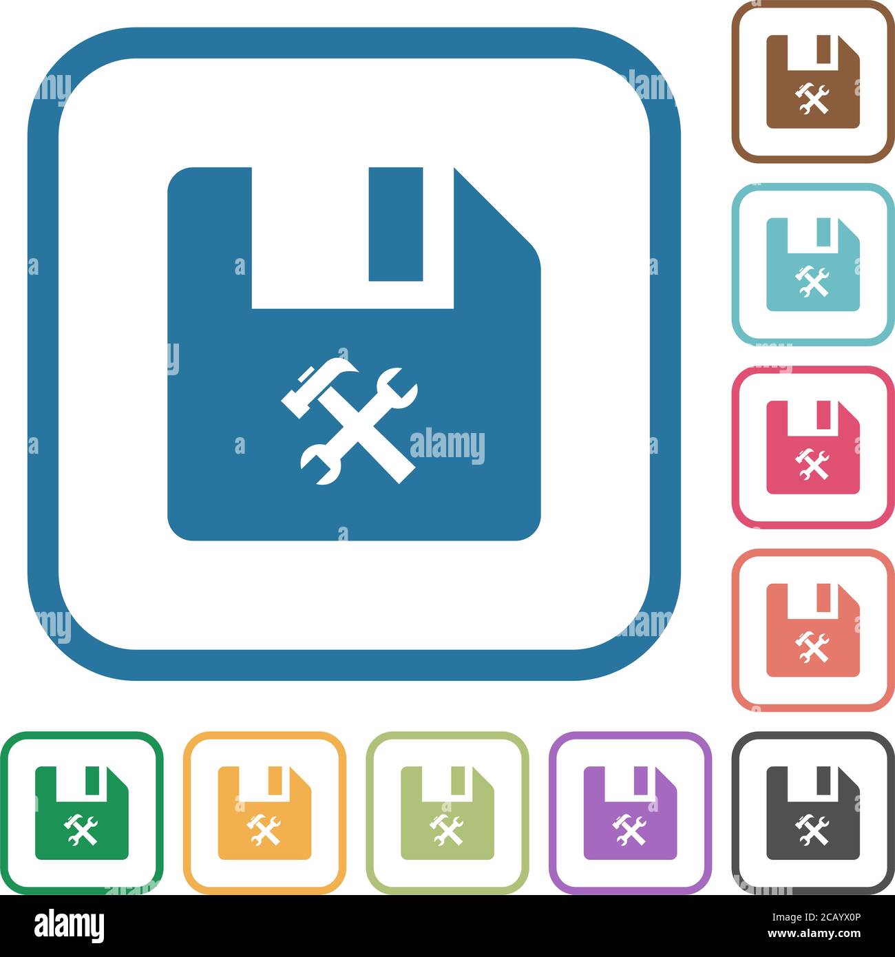 File tools simple icons in color rounded square frames on white ...
