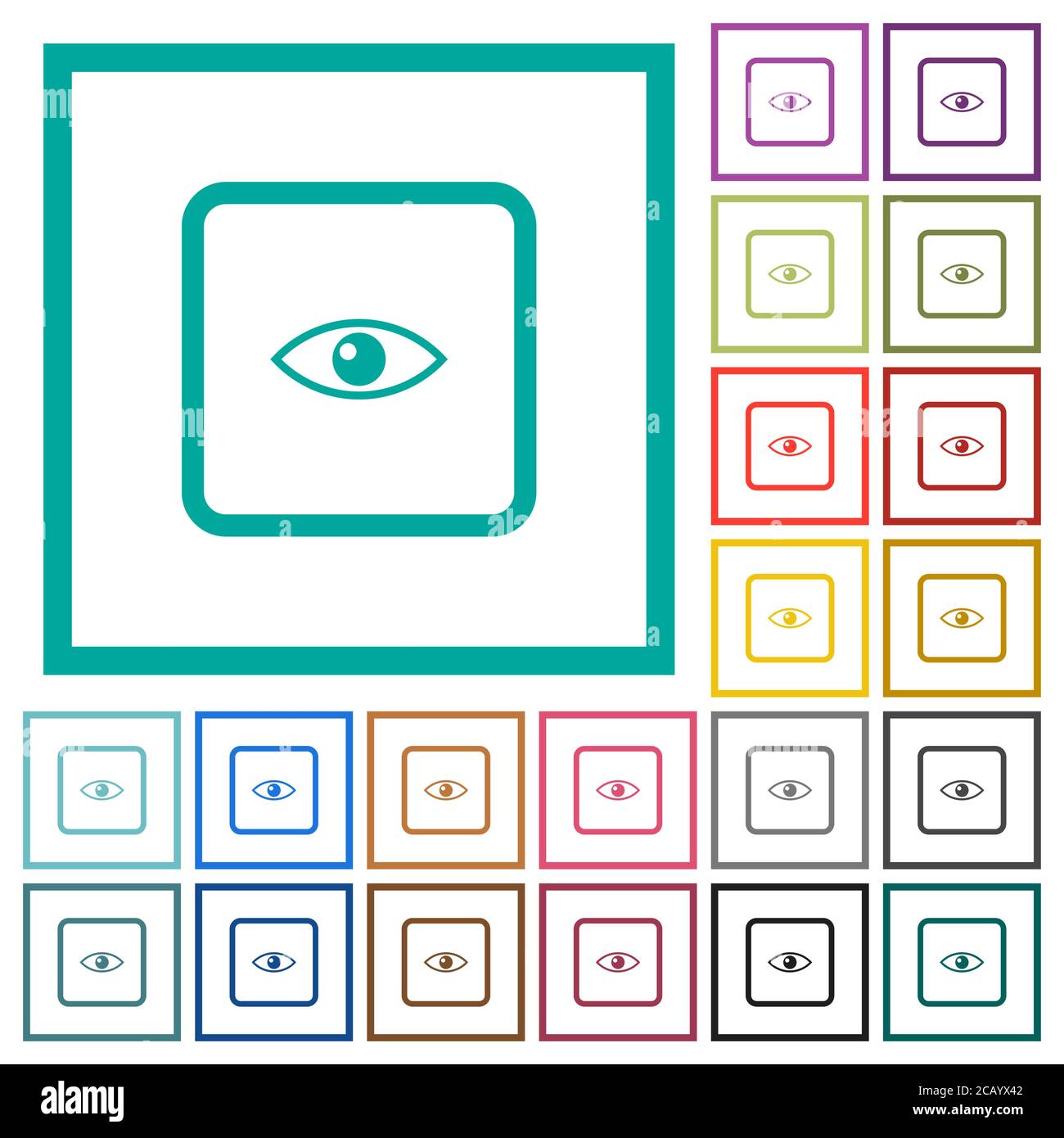 Preview object flat color icons with quadrant frames on white background Stock Vector
