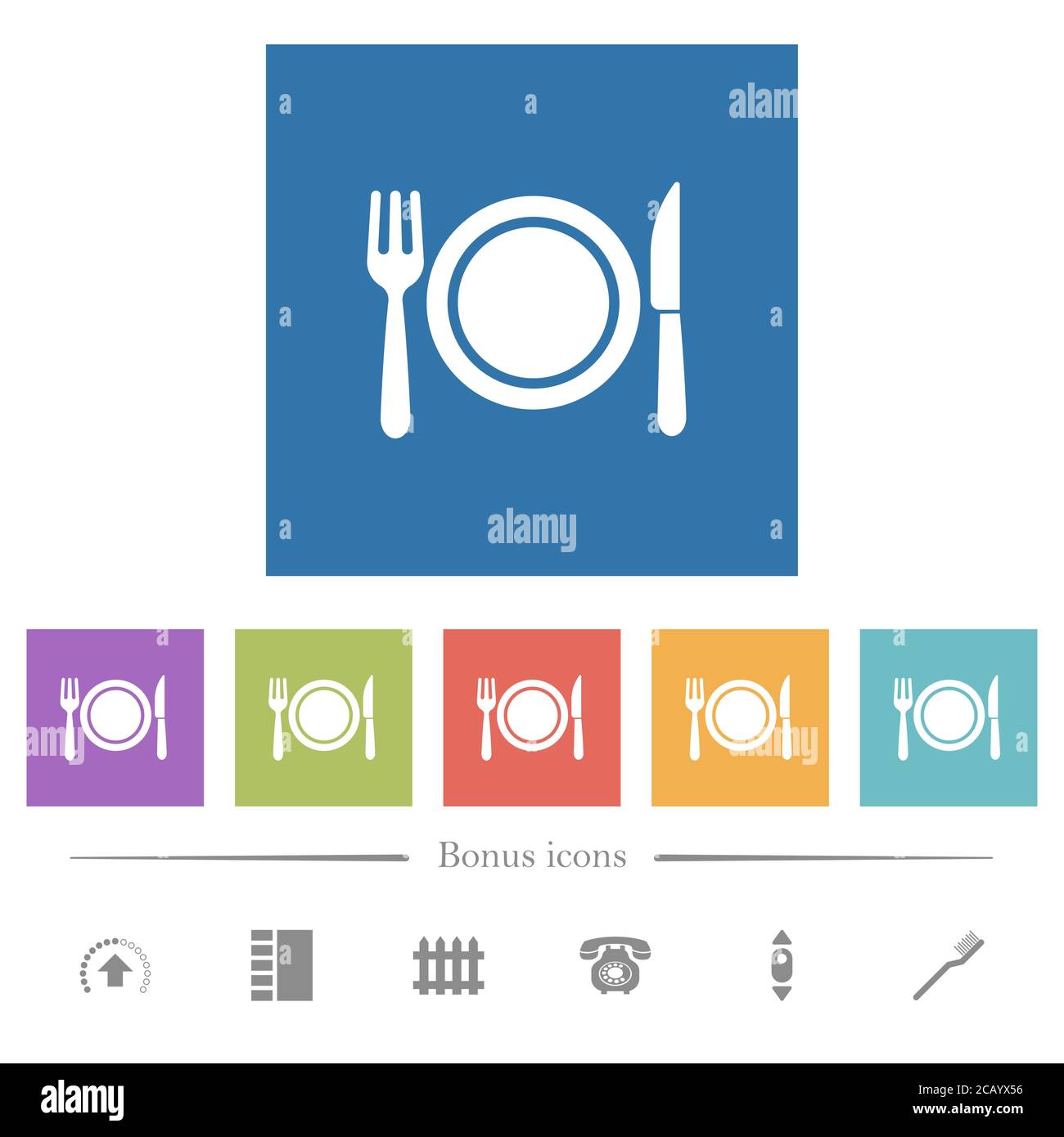 Dinner flat white icons in square backgrounds. 6 bonus icons included ...
