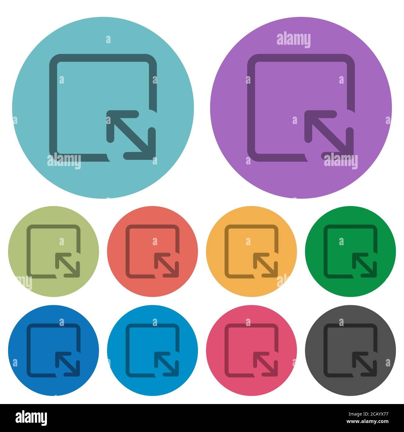 Resize object darker flat icons on color round background Stock Vector