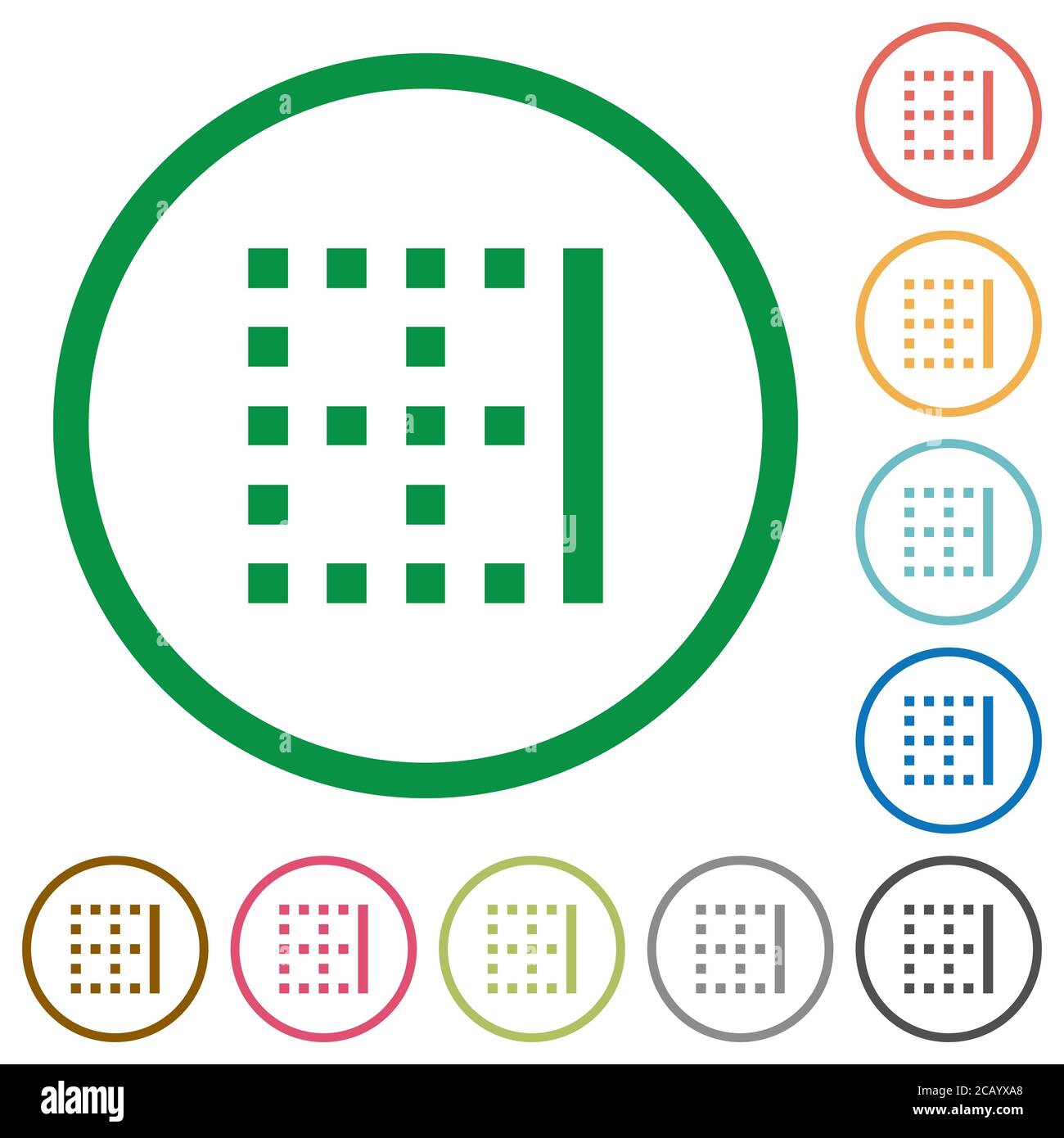 Right border flat color icons in round outlines on white background ...