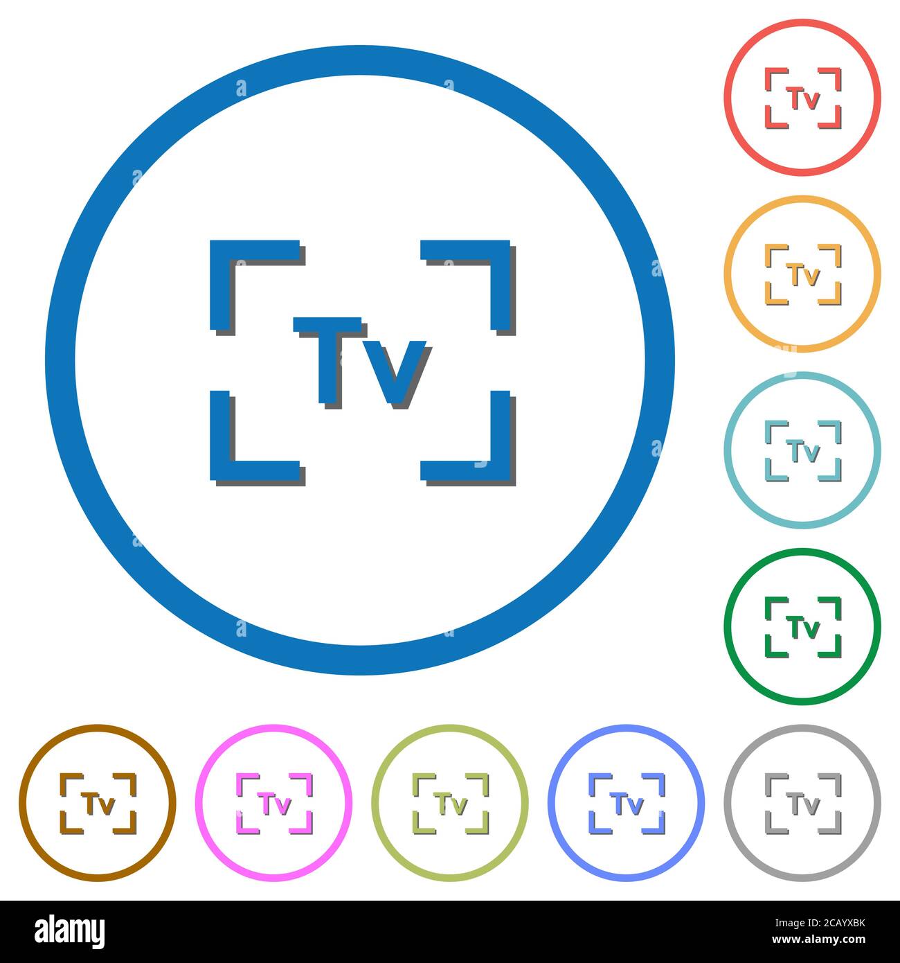 Camera time value mode flat color vector icons with shadows in round ...