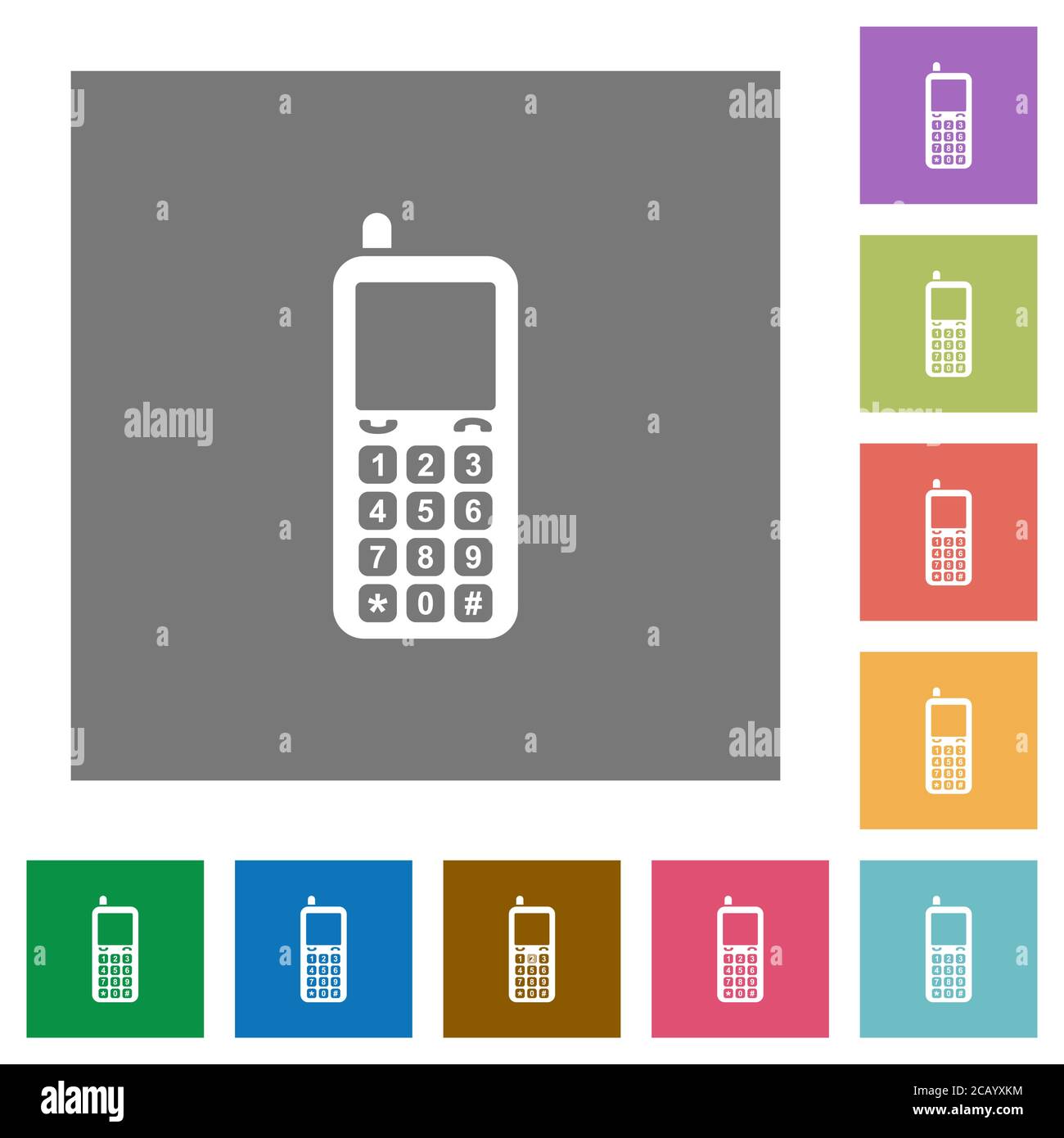 Retro mobile phone flat icons on simple color square backgrounds Stock ...