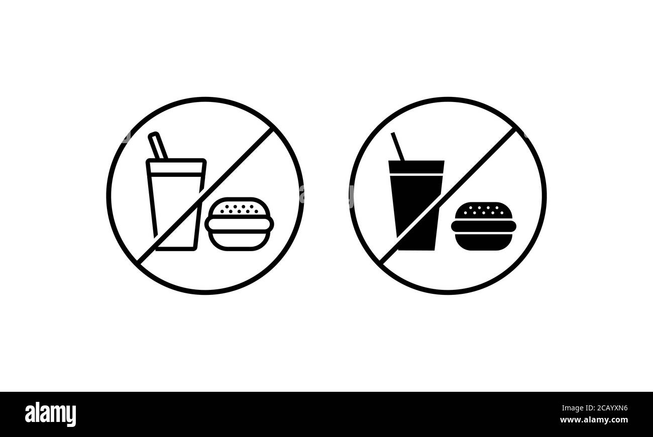 No fast food icon set. Prohibition sign. Forbidden unhealthy eating. Vector on isolated white background. EPS 10 Stock Vector
