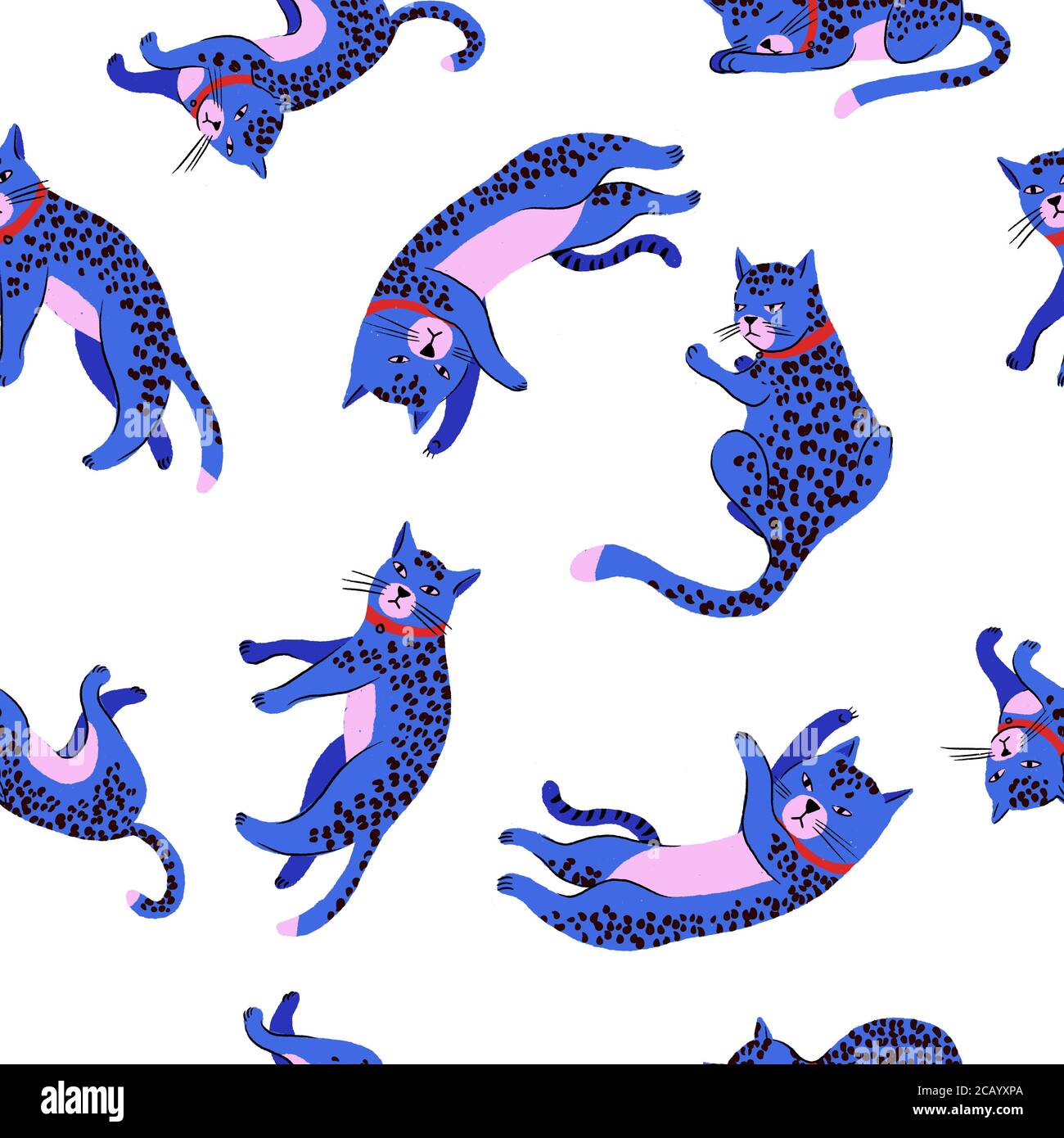 Seamless pattern with blue cats or leopards. Vector. Stock Vector