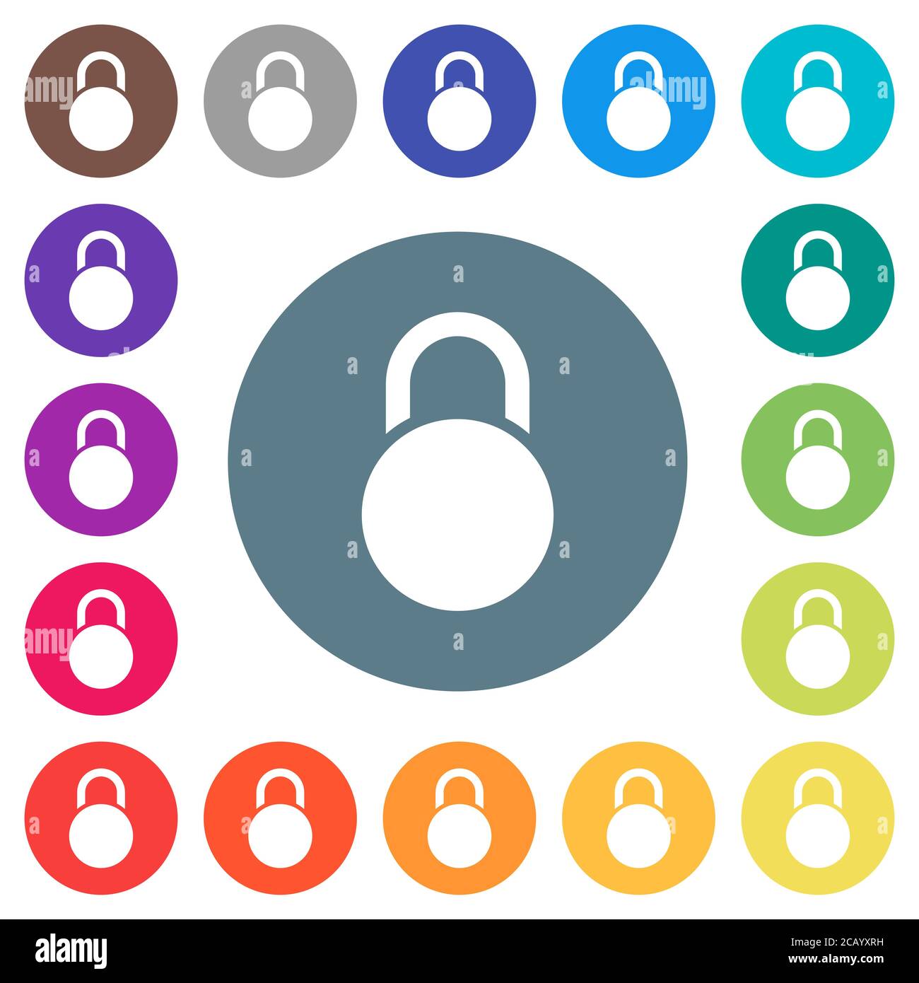 Locked round padlock flat white icons on round color backgrounds. 17 ...