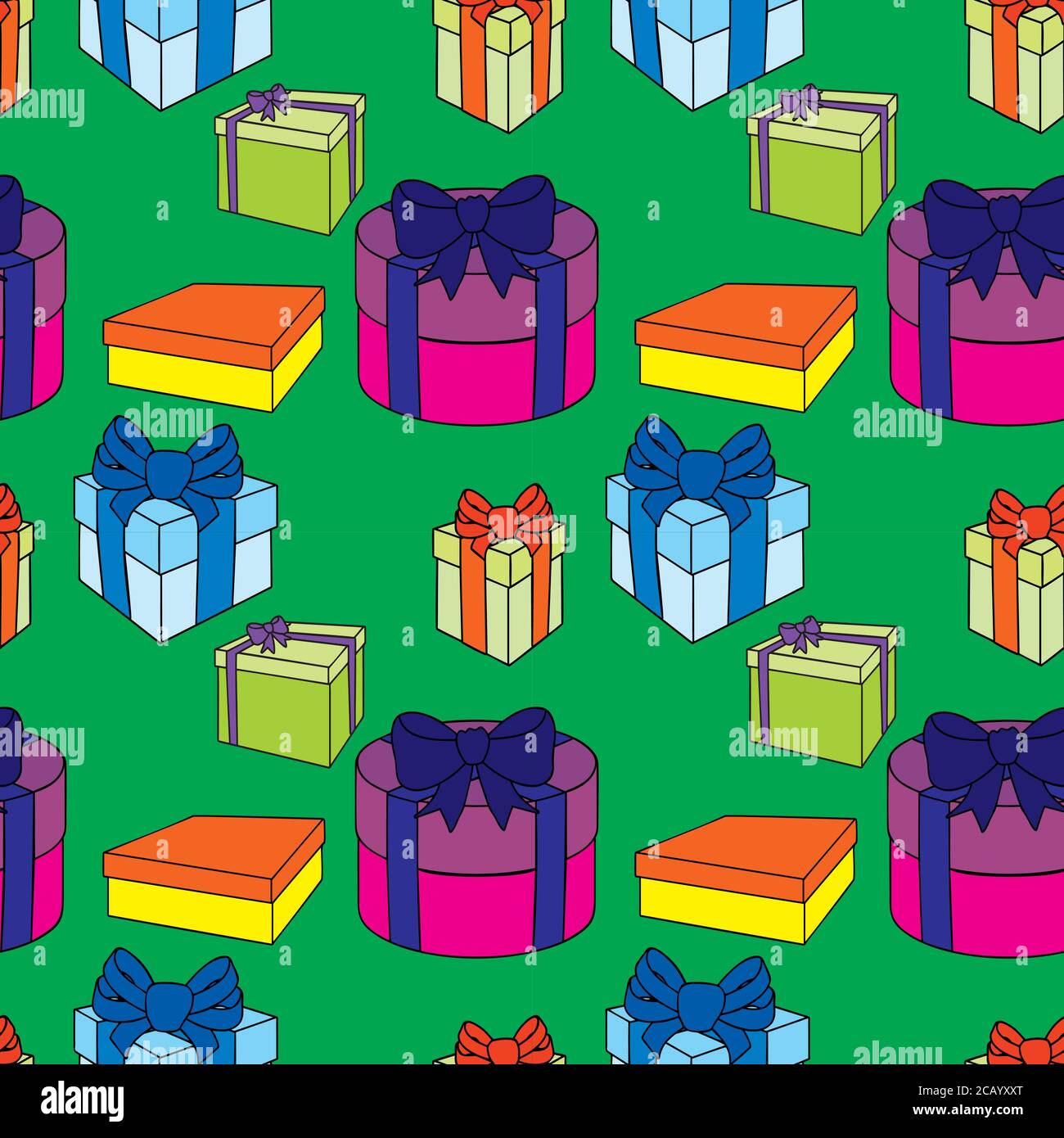 Colorful gift boxes with bows and ribbons. Vector seamless illustration ...