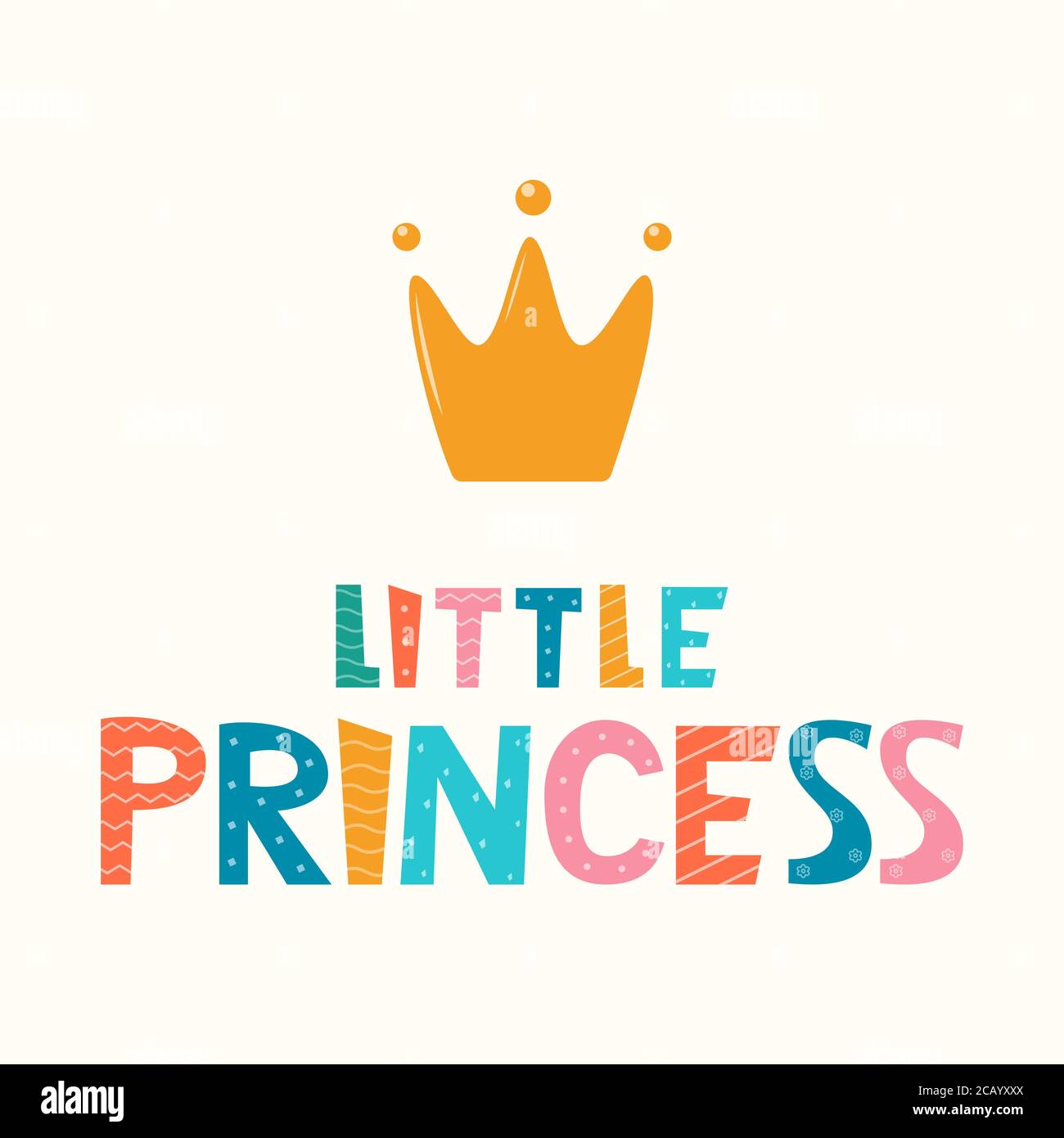 Hand drawn lettering little princess with crown foe print, clothe, card ...