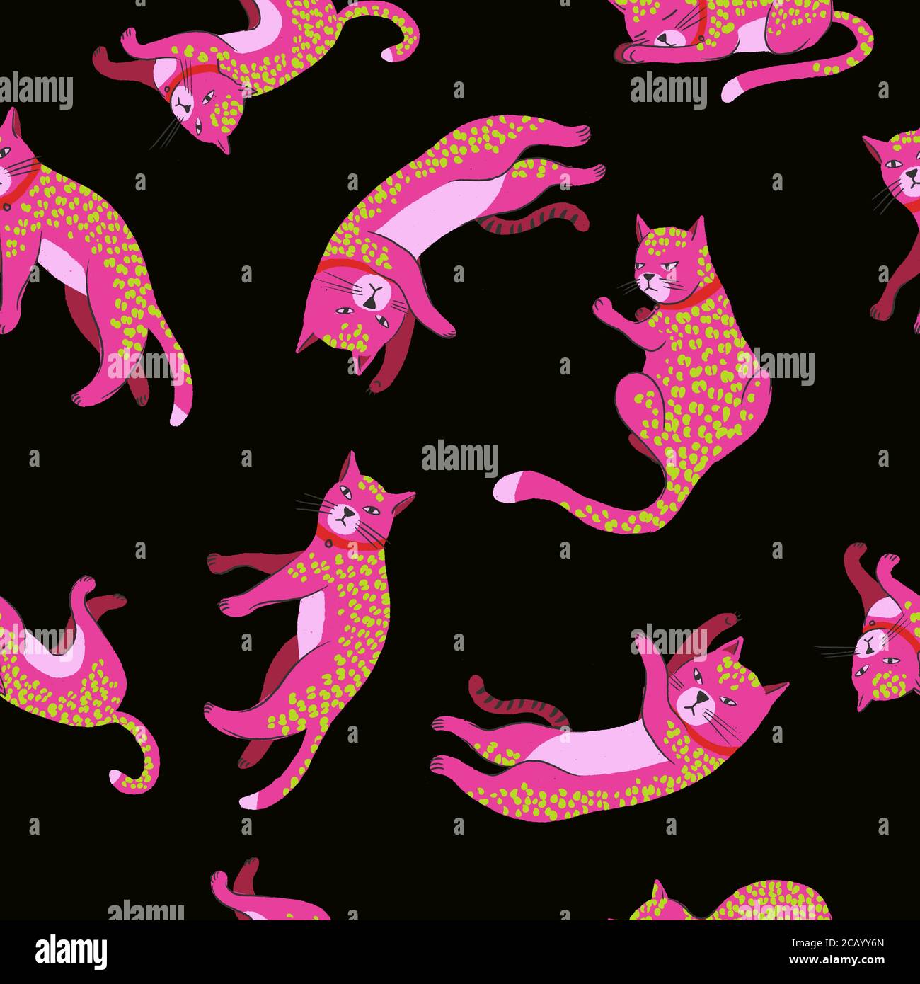 Seamless pattern with pink cats or leopards. Vector. Stock Vector