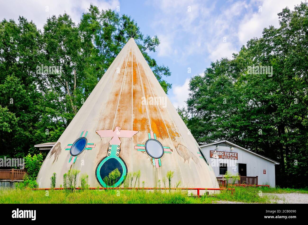 The Big Tepee barbecue restaurant, also called Big D’s Tepee, is pictured, Aug. 7, 2016, in Pocahontas, Mississippi. Stock Photo